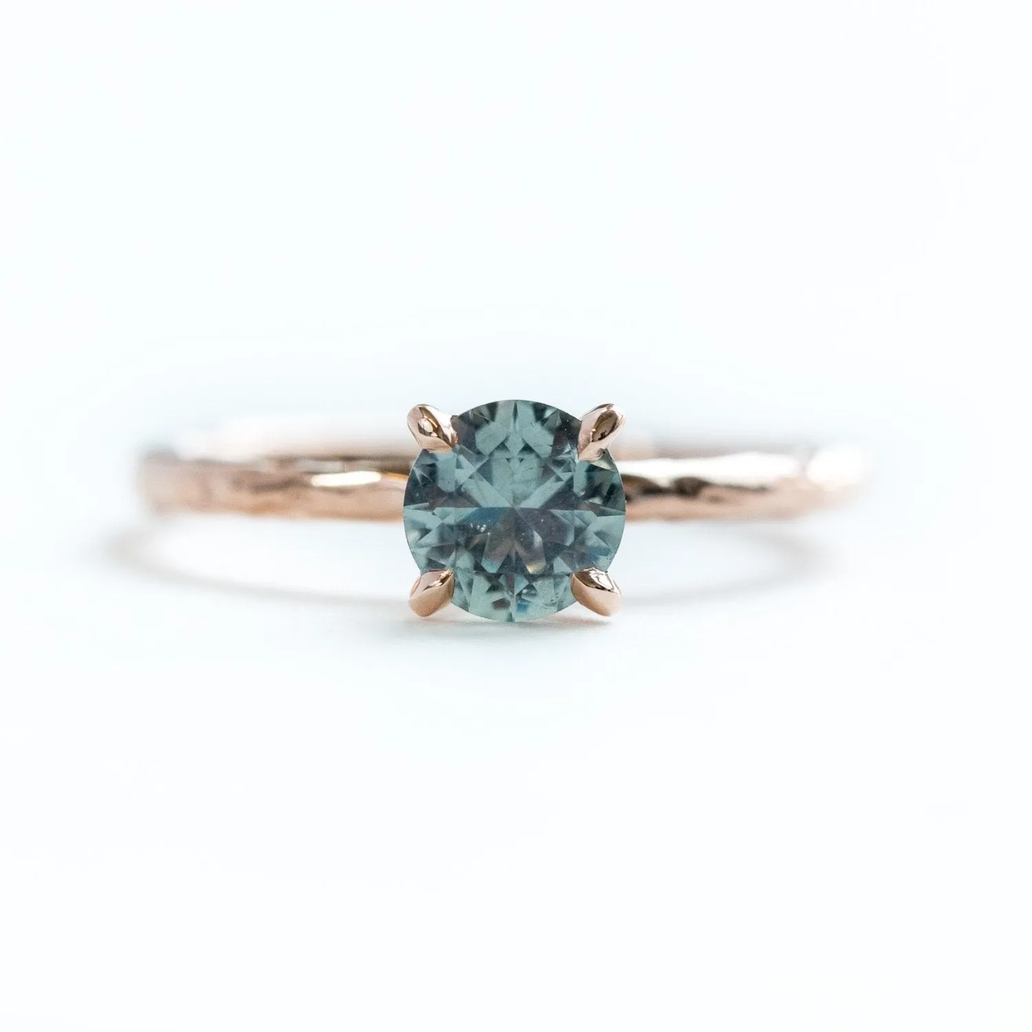 0.78ct Light Blue Green Montana Sapphire Solitaire Ring - Organic Carved Rose Gold 4 Prong- Teal Mermaid Sapphire