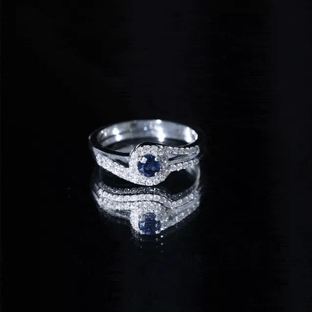 1 CT Bypass Blue Sapphire and Diamond Wedding Ring Set