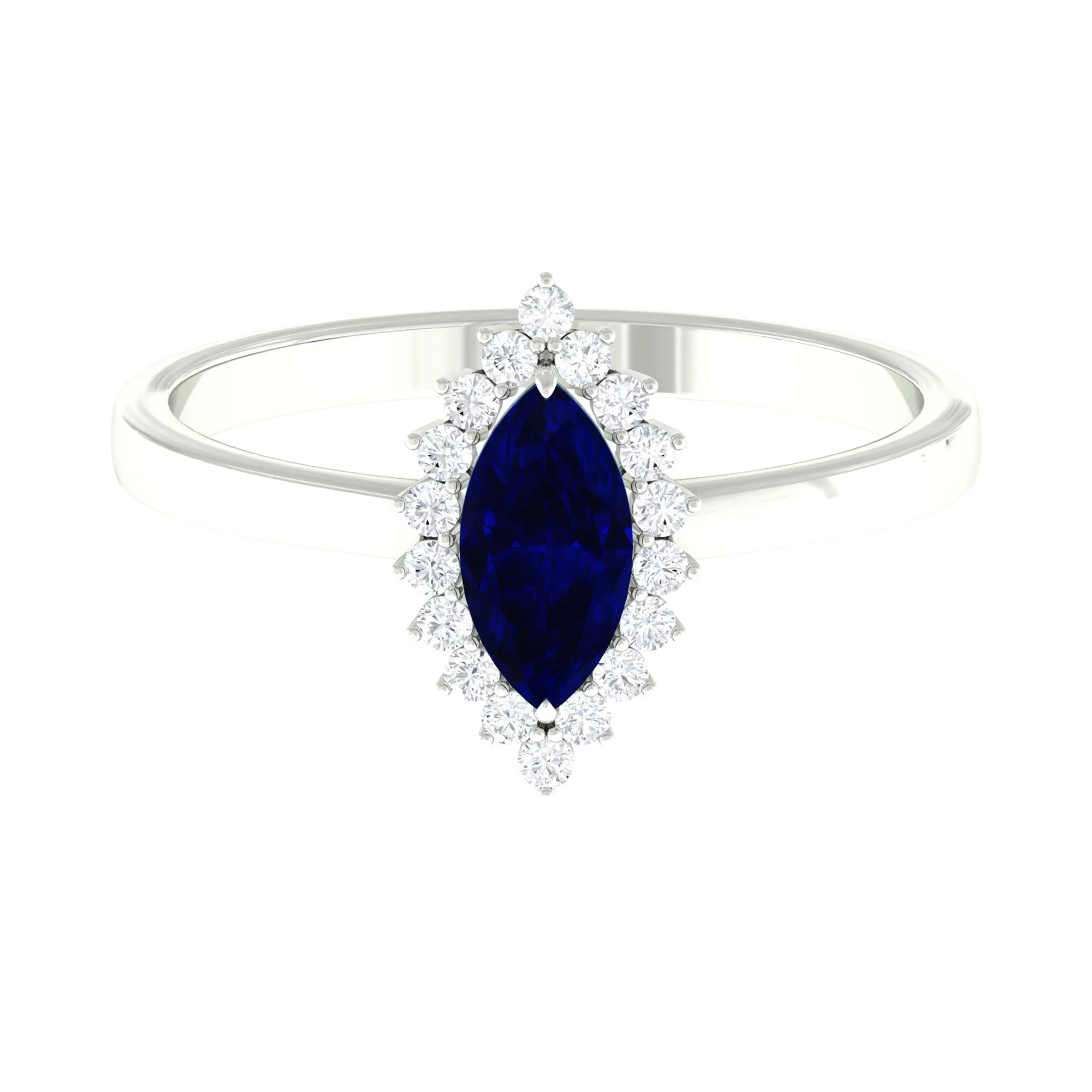 1 CT Created Blue Sapphire Marquise Ring with Diamond Halo