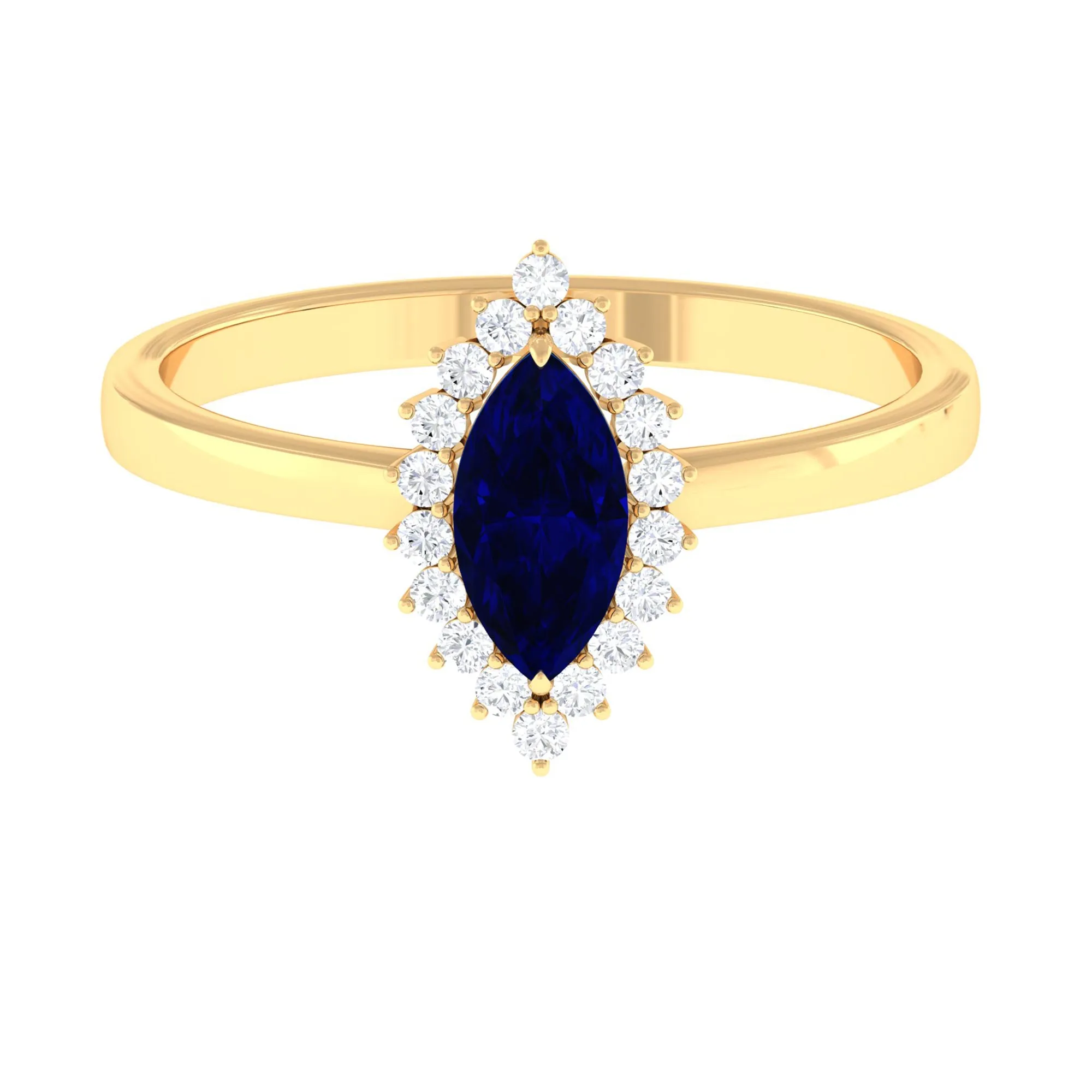 1 CT Created Blue Sapphire Marquise Ring with Diamond Halo