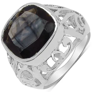 10.46 Carat Genuine Smoky Quartz & White Diamond .925 Sterling Silver