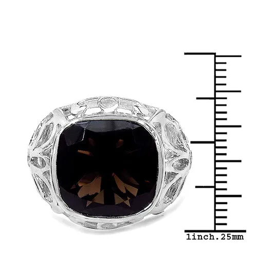 10.46 Carat Genuine Smoky Quartz & White Diamond .925 Sterling Silver