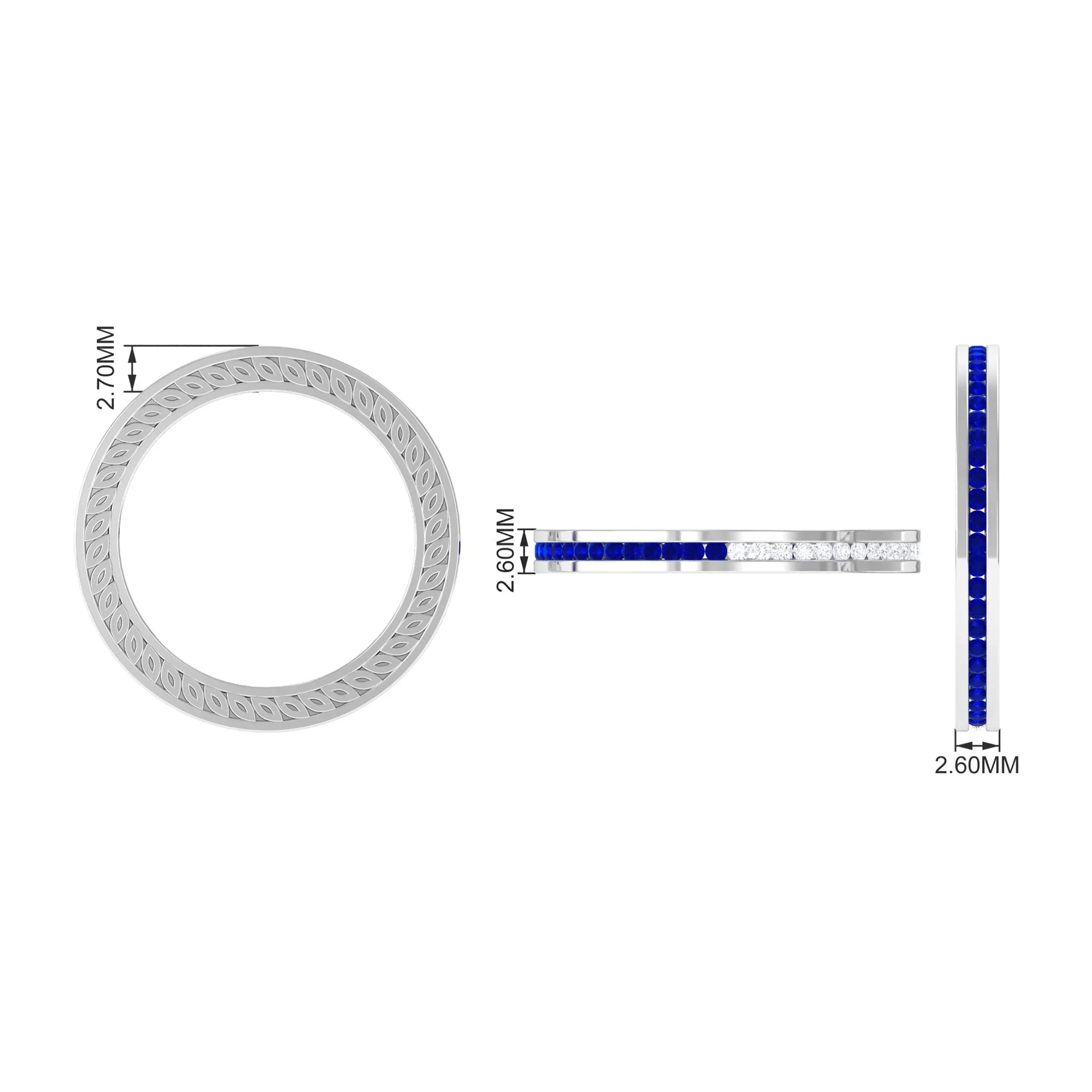 1/2 CT Channel Set Created Blue Sapphire and Diamond Full Eternity Ring