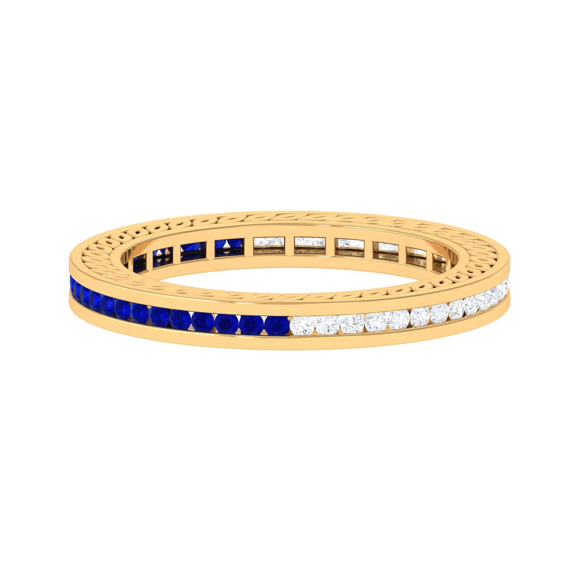 1/2 CT Channel Set Created Blue Sapphire and Diamond Full Eternity Ring