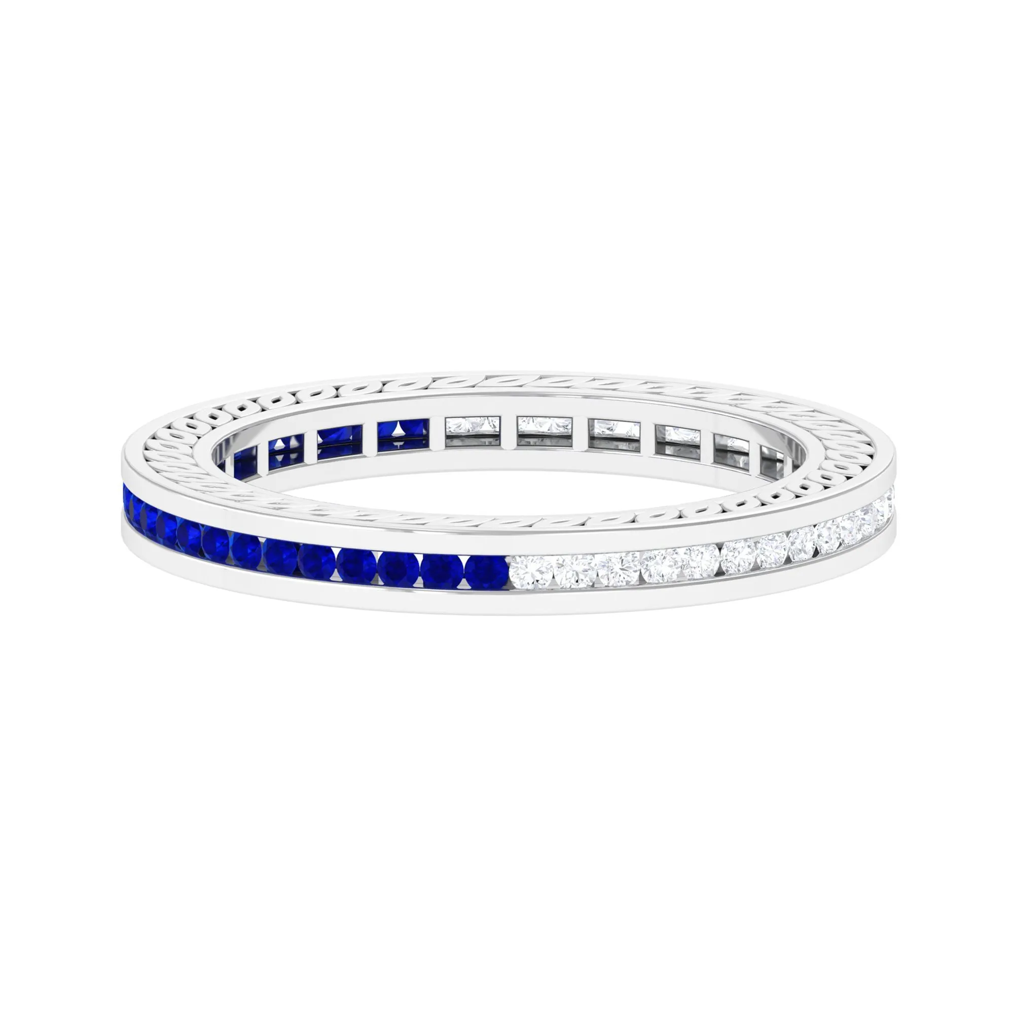 1/2 CT Channel Set Created Blue Sapphire and Diamond Full Eternity Ring