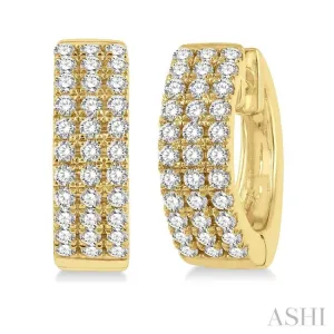 1/2 Ctw Triple Row Round Cut Diamond Huggie Earrings in 14K Yellow Gold