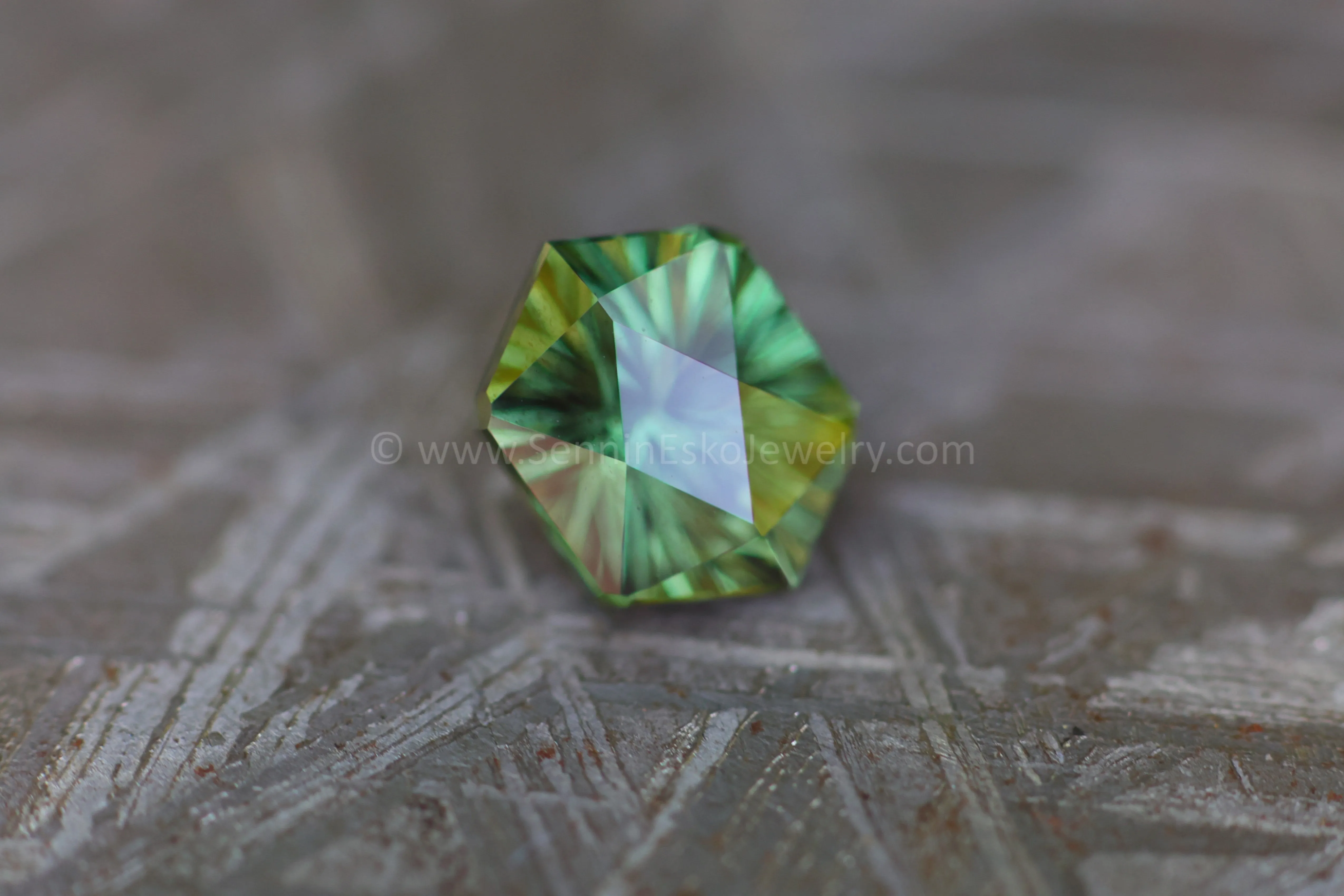 1.35 Carat Forest Green Sapphire Hexagon - 7.2x5.6mm, Fantasy Cut