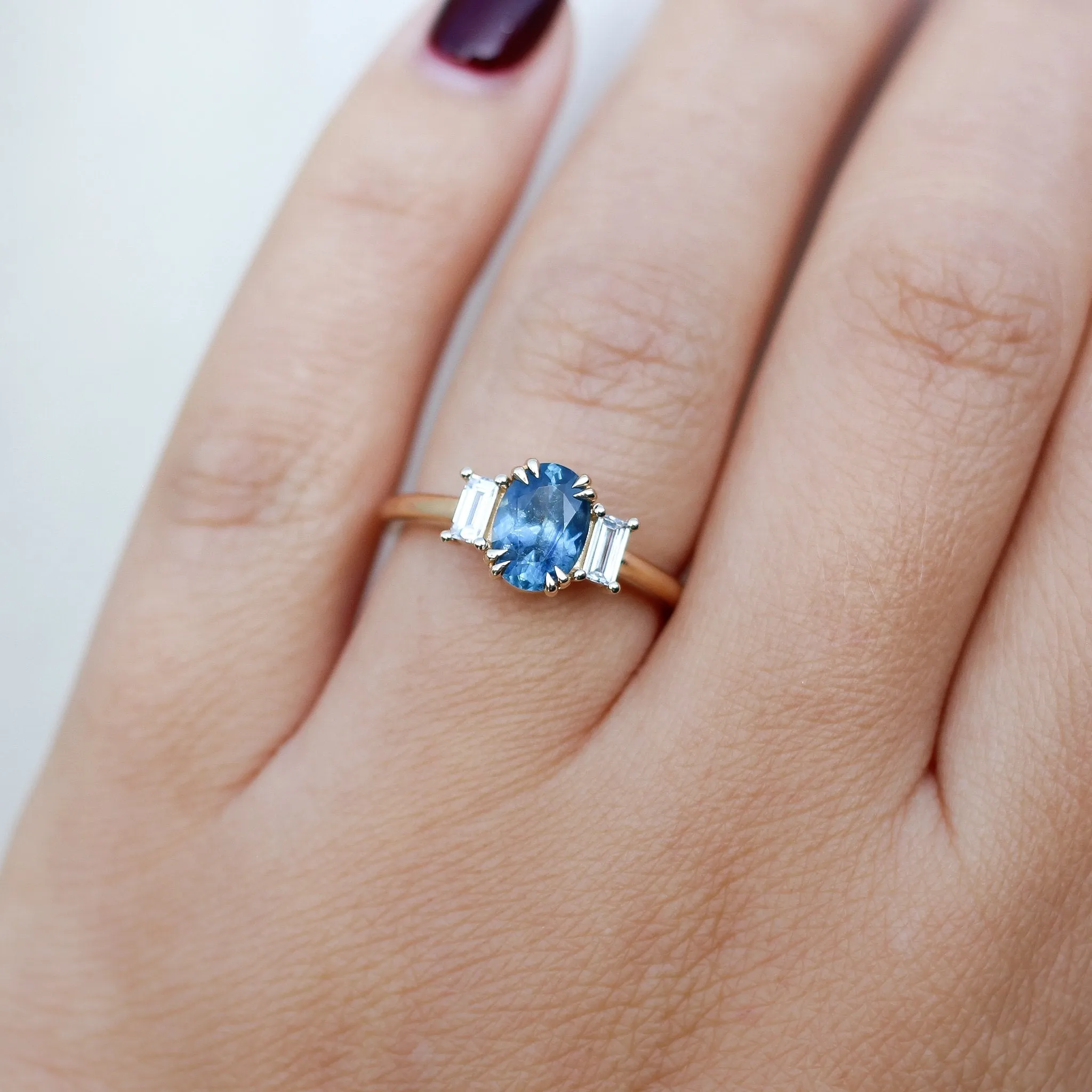 1.38ct Trilogy Oval Blue Sapphire Ring