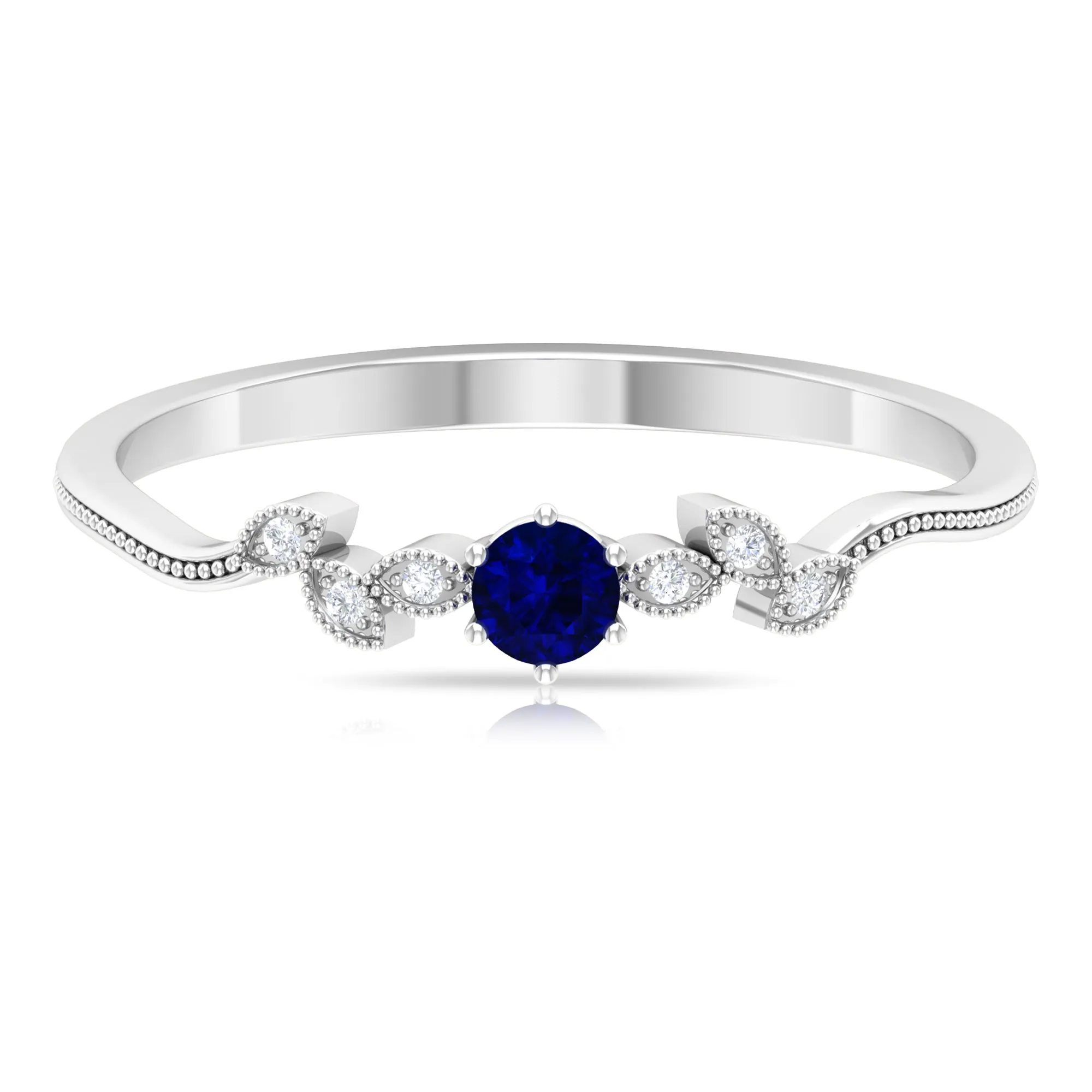 1/4 CT Blue Sapphire and Diamond Leaf Branch Promise Ring