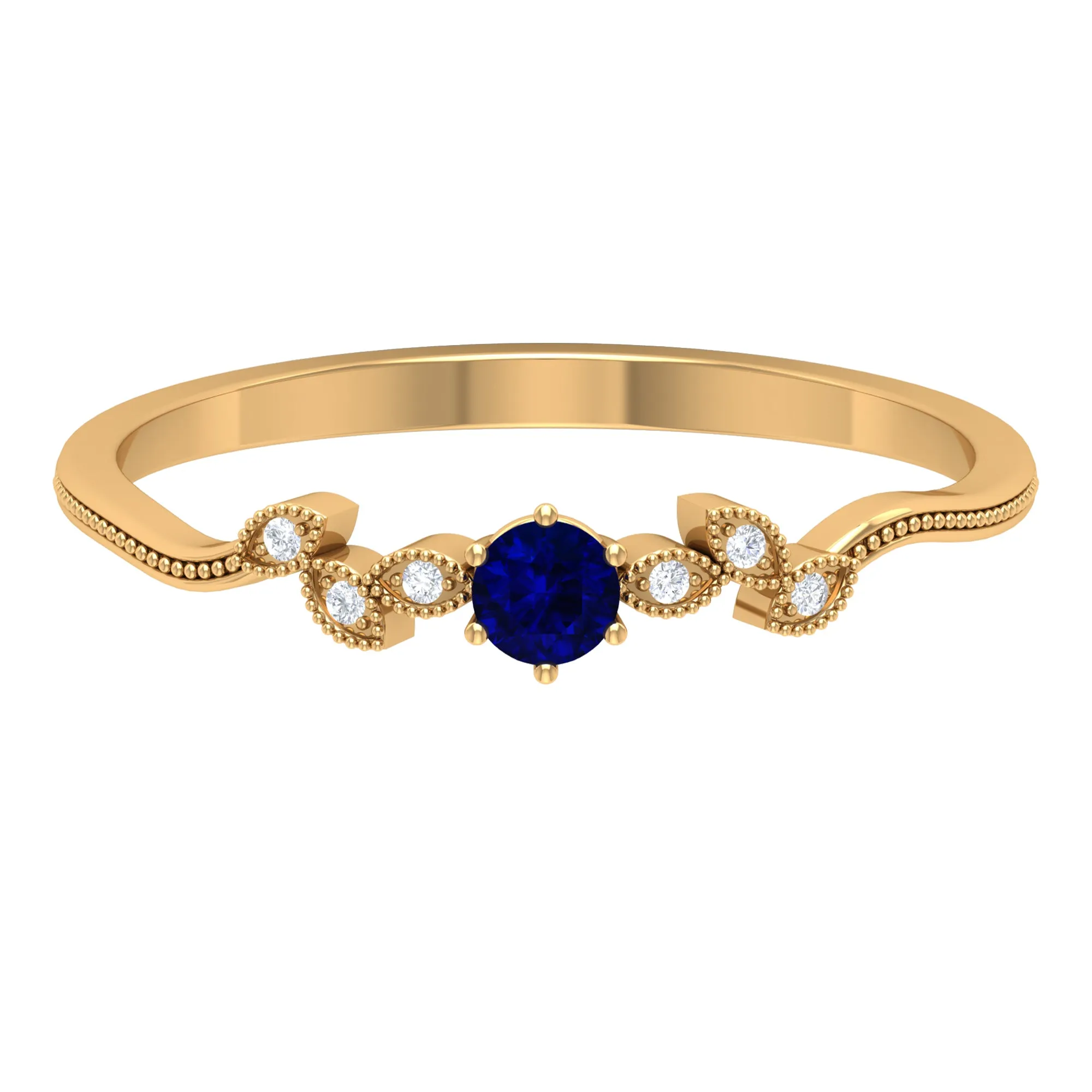 1/4 CT Blue Sapphire and Diamond Leaf Branch Promise Ring