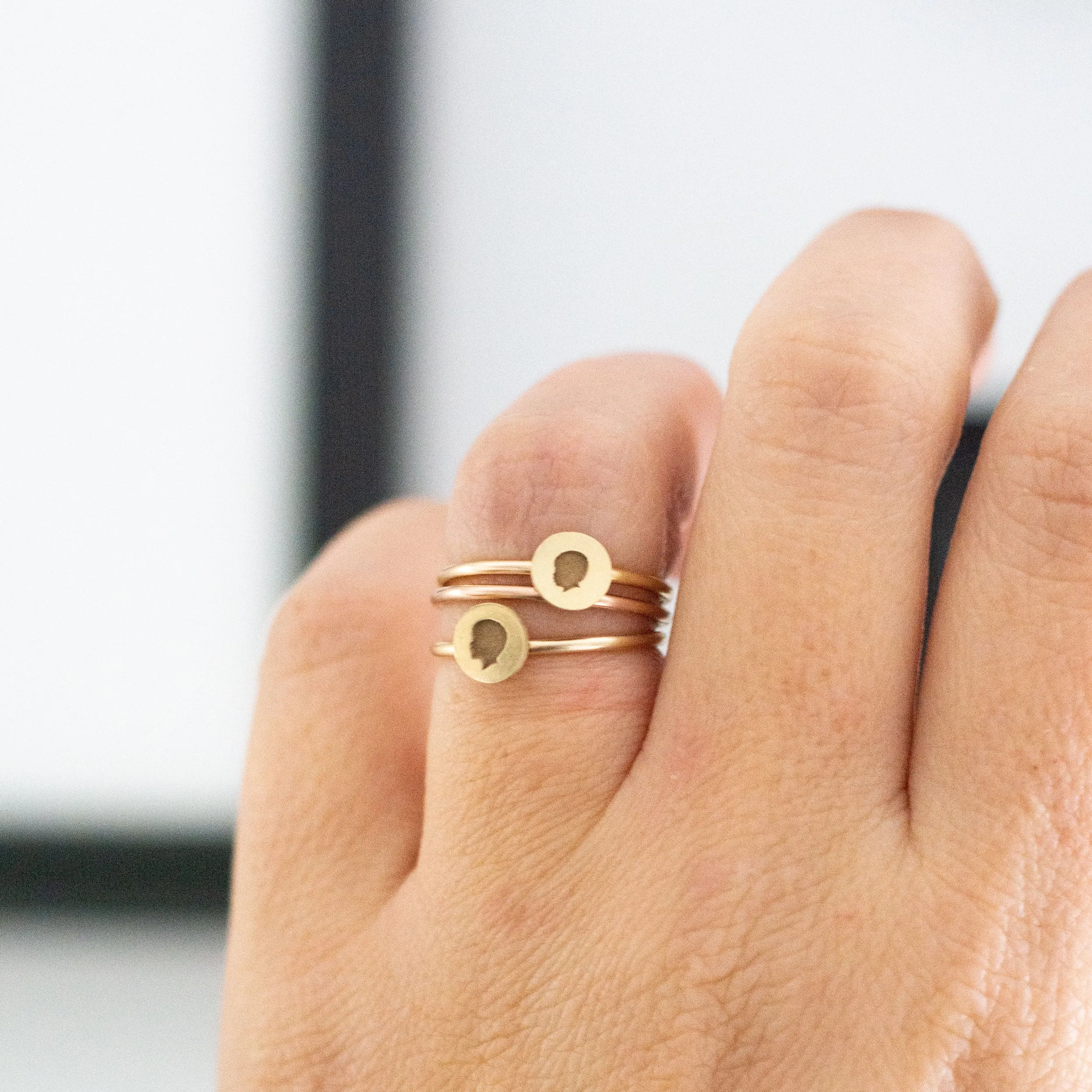 14K Engraved Silhouette Dot Ring