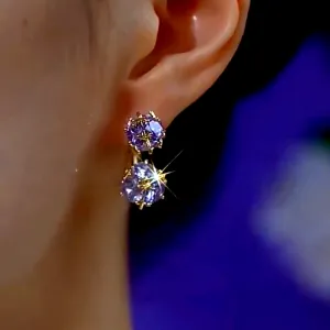 14K Gold-Plated Elegant Purple Zircon Square Earrings