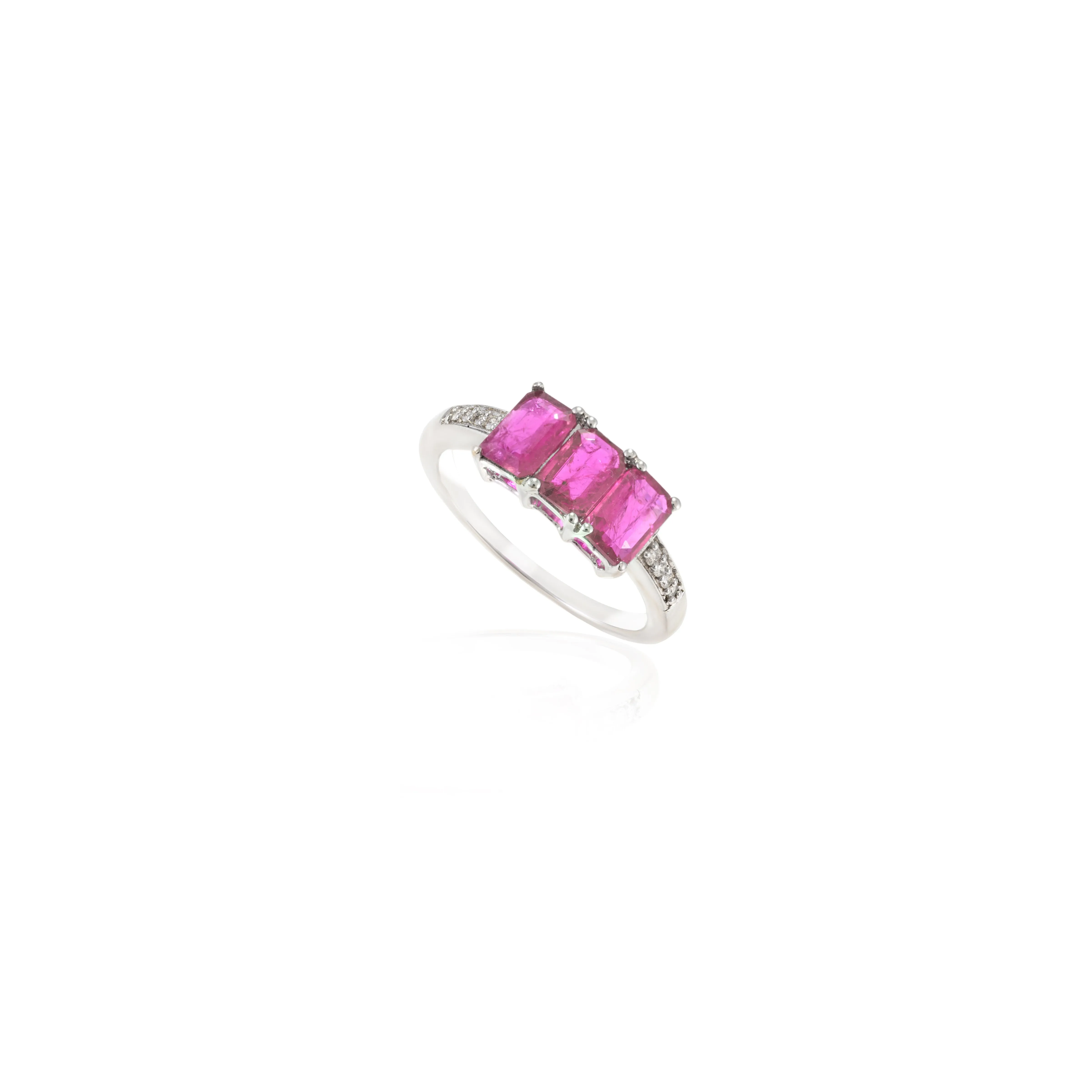 14K Gold Three Stone Ruby Statement Ring