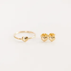 14K Puff Heart Ring   Studs Set