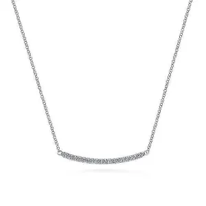 14K White Gold Diamond Pave Curved Bar Necklace