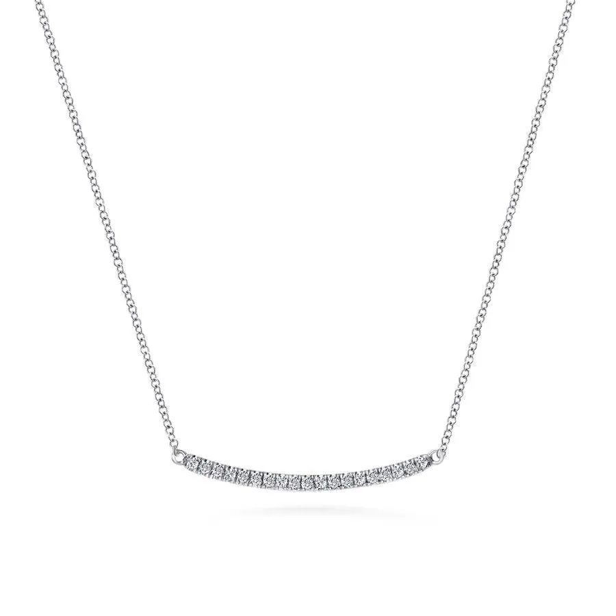 14K White Gold Diamond Pave Curved Bar Necklace