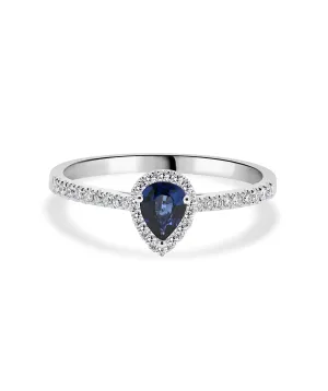 14K White Gold Sapphire and Diamond Halo Ring