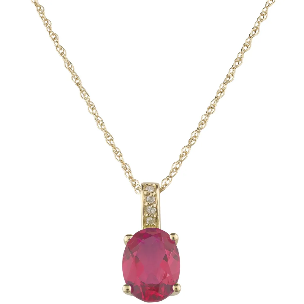 14K Yellow Gold 0.92ctw Oval Ruby & Diamond Drop Necklace