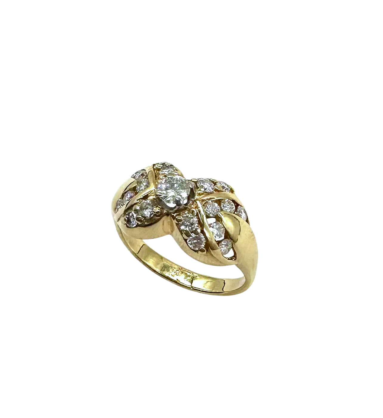 14k Yellow Gold 1 ctw Diamond X Ring