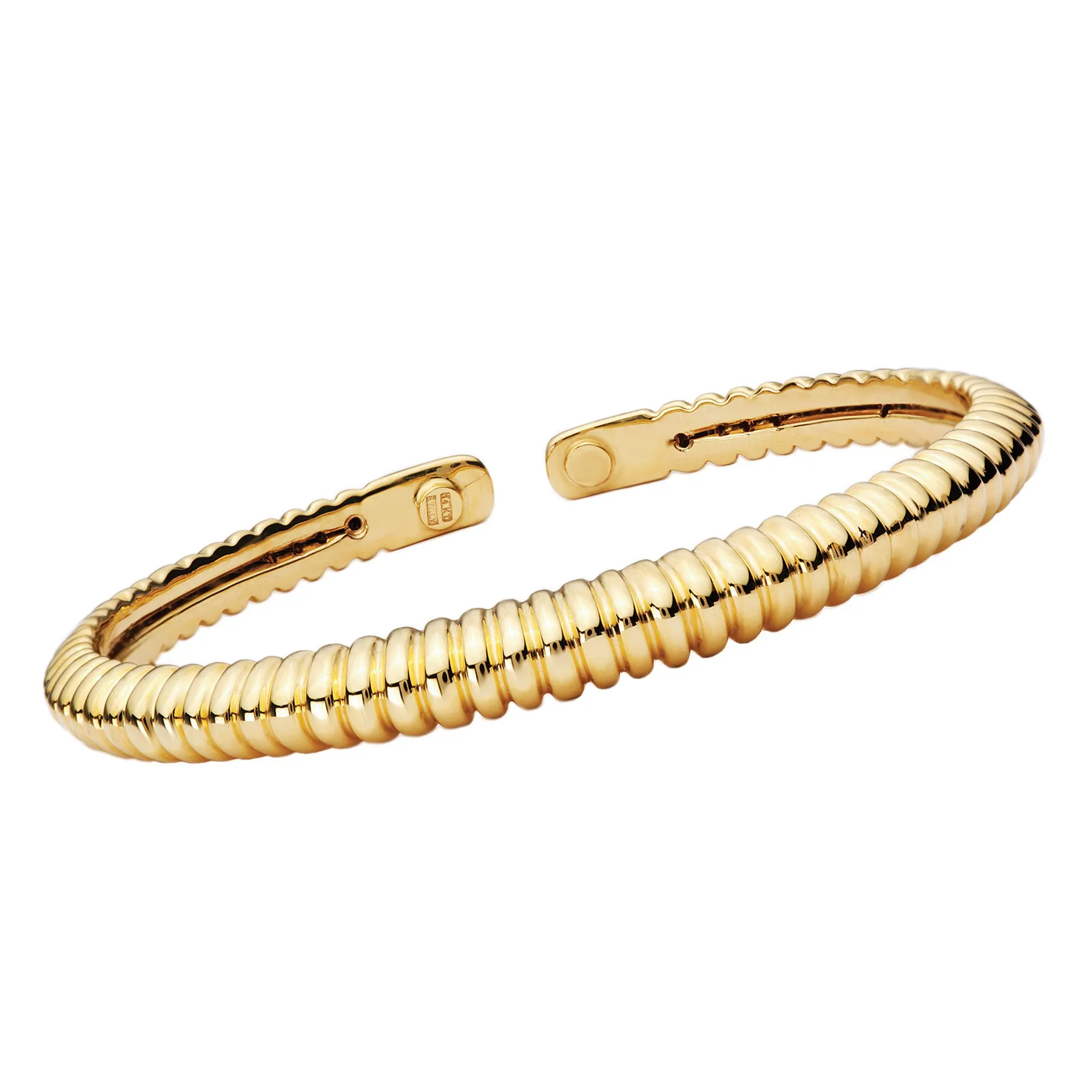 14K Yellow Gold Hollow Flexible Cuff with Ribbed Pattern