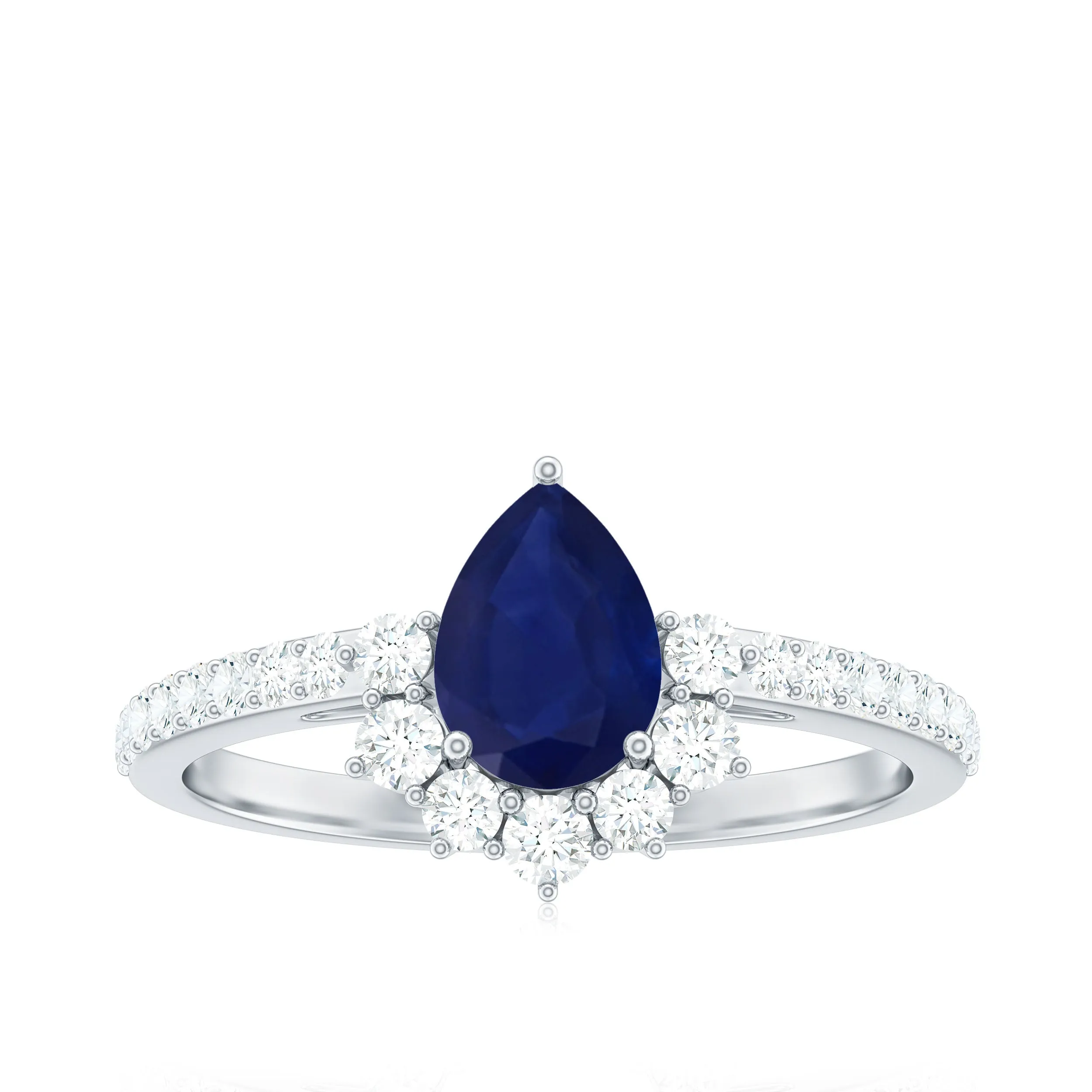 1.5 CT Blue Sapphire Teardrop Solitaire Ring with Diamond Accent