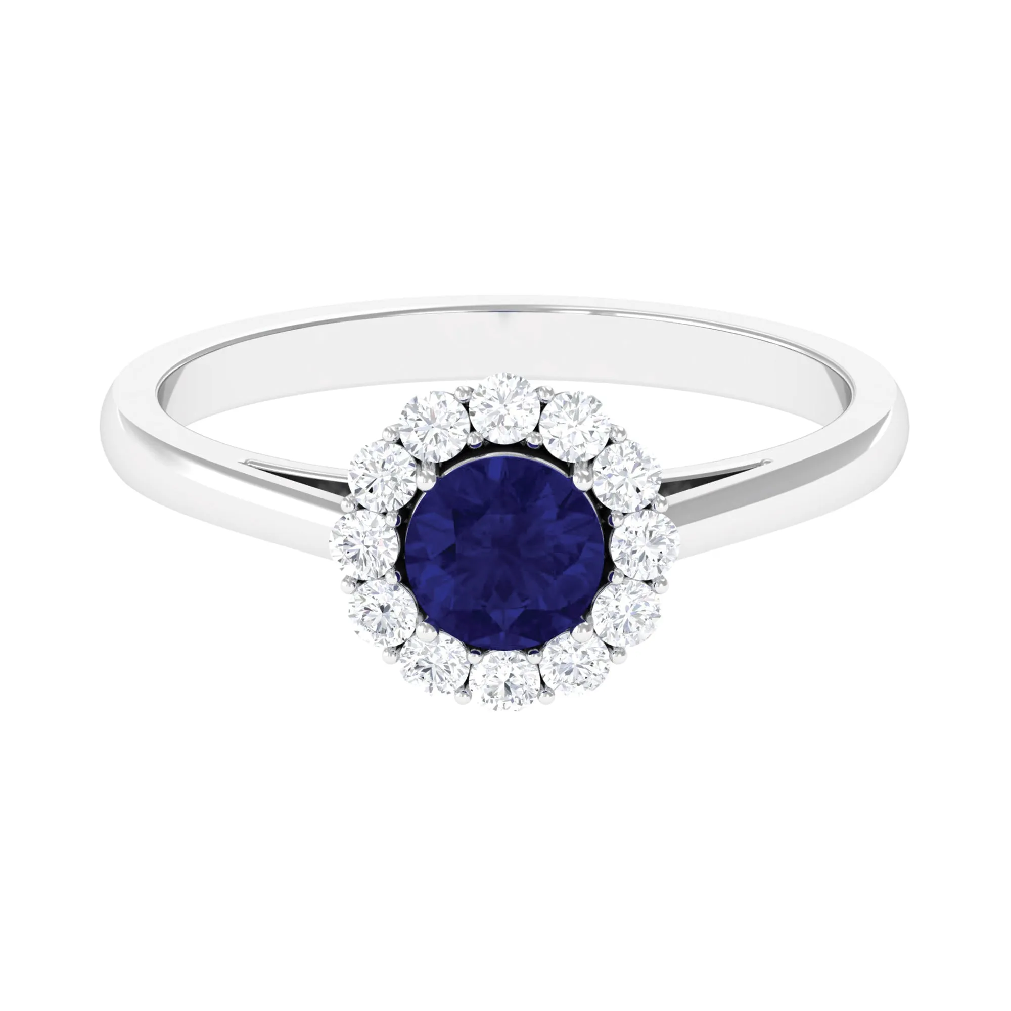 1.5 CT Floral Blue Sapphire Engagement Ring with Diamond Halo