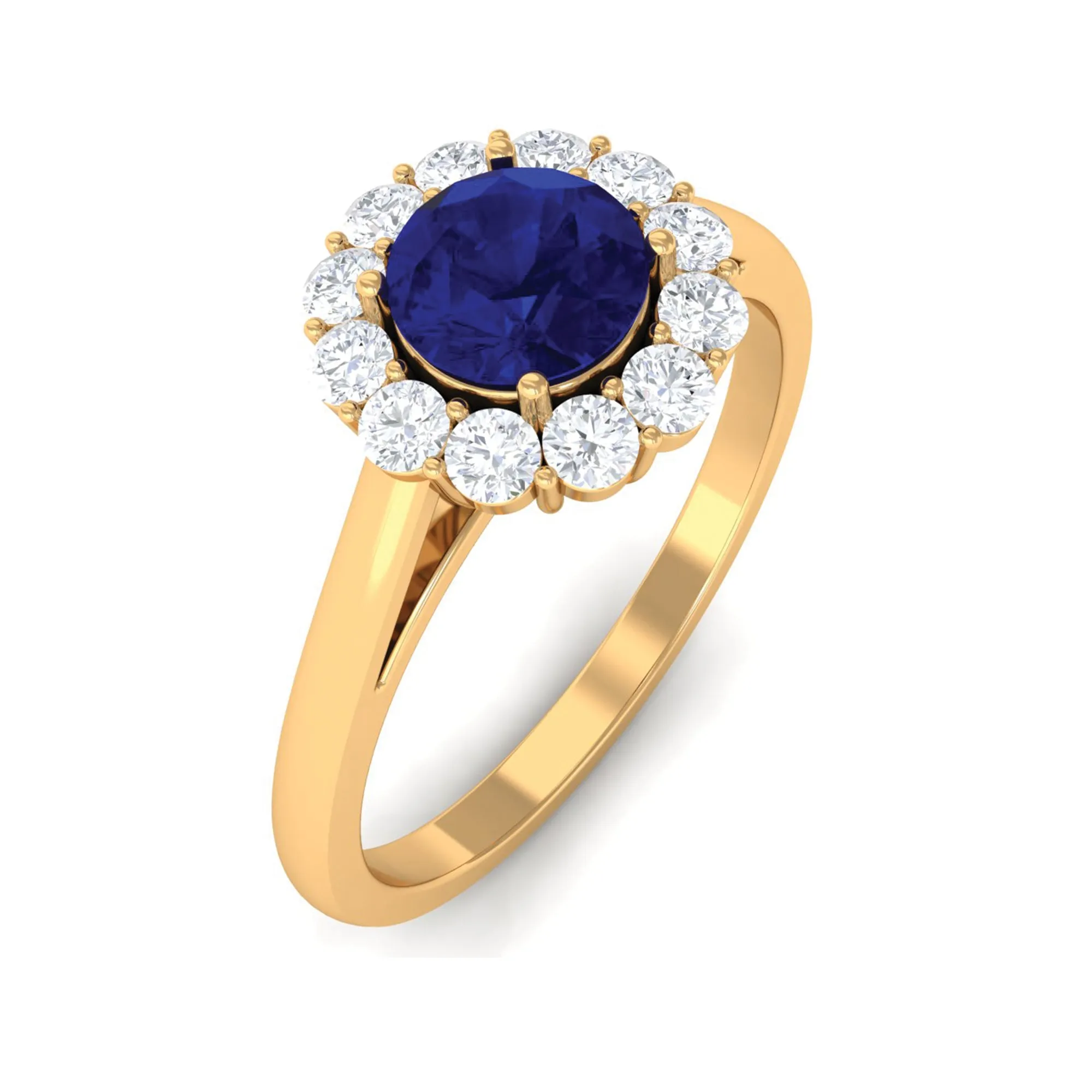 1.5 CT Floral Blue Sapphire Engagement Ring with Diamond Halo