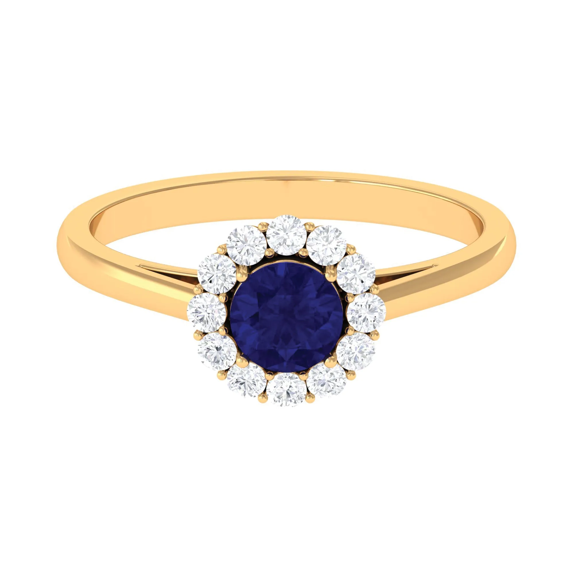 1.5 CT Floral Blue Sapphire Engagement Ring with Diamond Halo