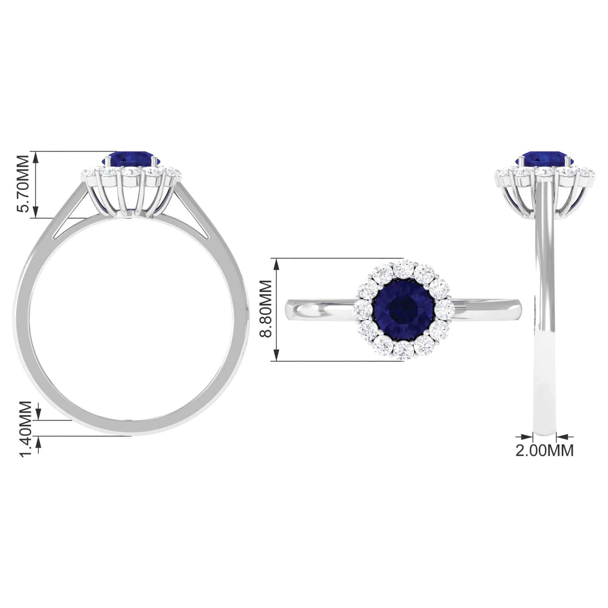 1.5 CT Floral Blue Sapphire Engagement Ring with Diamond Halo