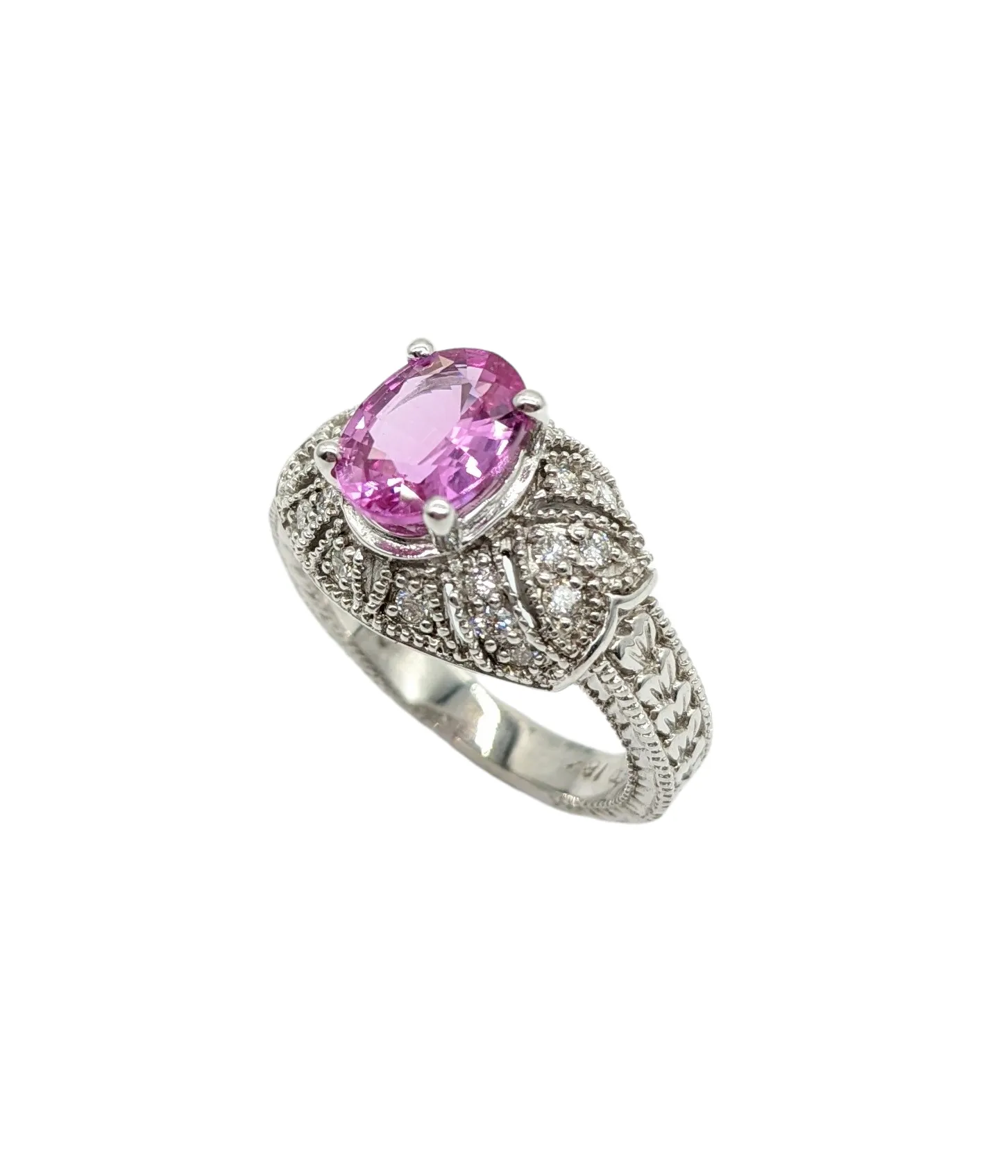 1.50 Carat Total Weight Pink Sapphire and Diamond Ring