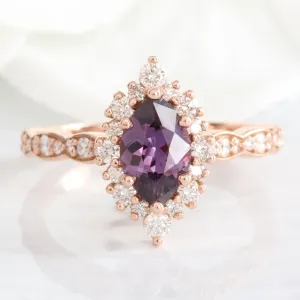 1.67 Ct. Marquise Purple Sapphire Ring in 14k Rose Gold Tiara Halo Diamond Size 6.75