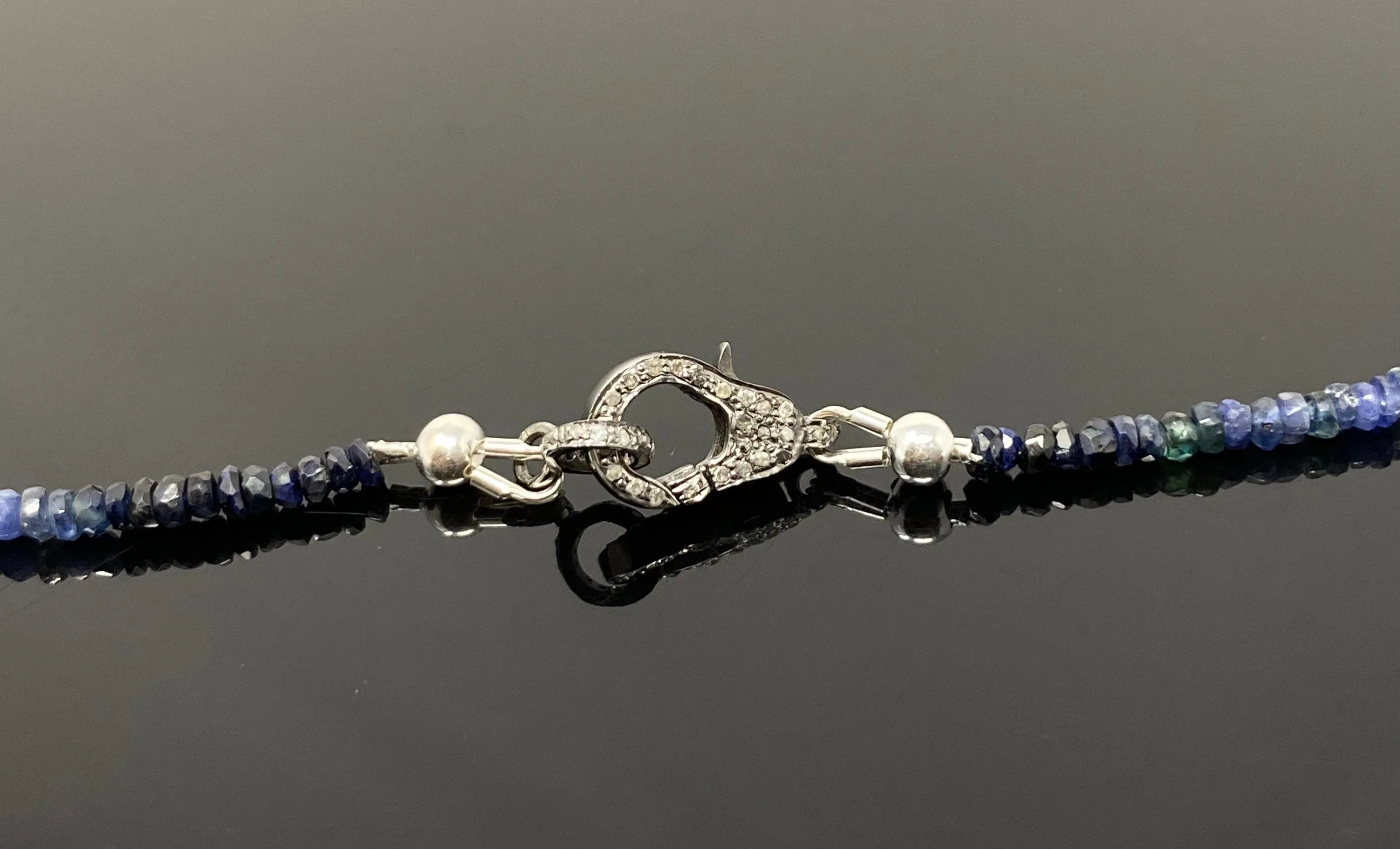 17.5” Genuine Shaded Blue Sapphire Necklace with Pave Diamond Clasp,