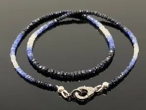 17.5” Genuine Shaded Blue Sapphire Necklace with Pave Diamond Clasp,