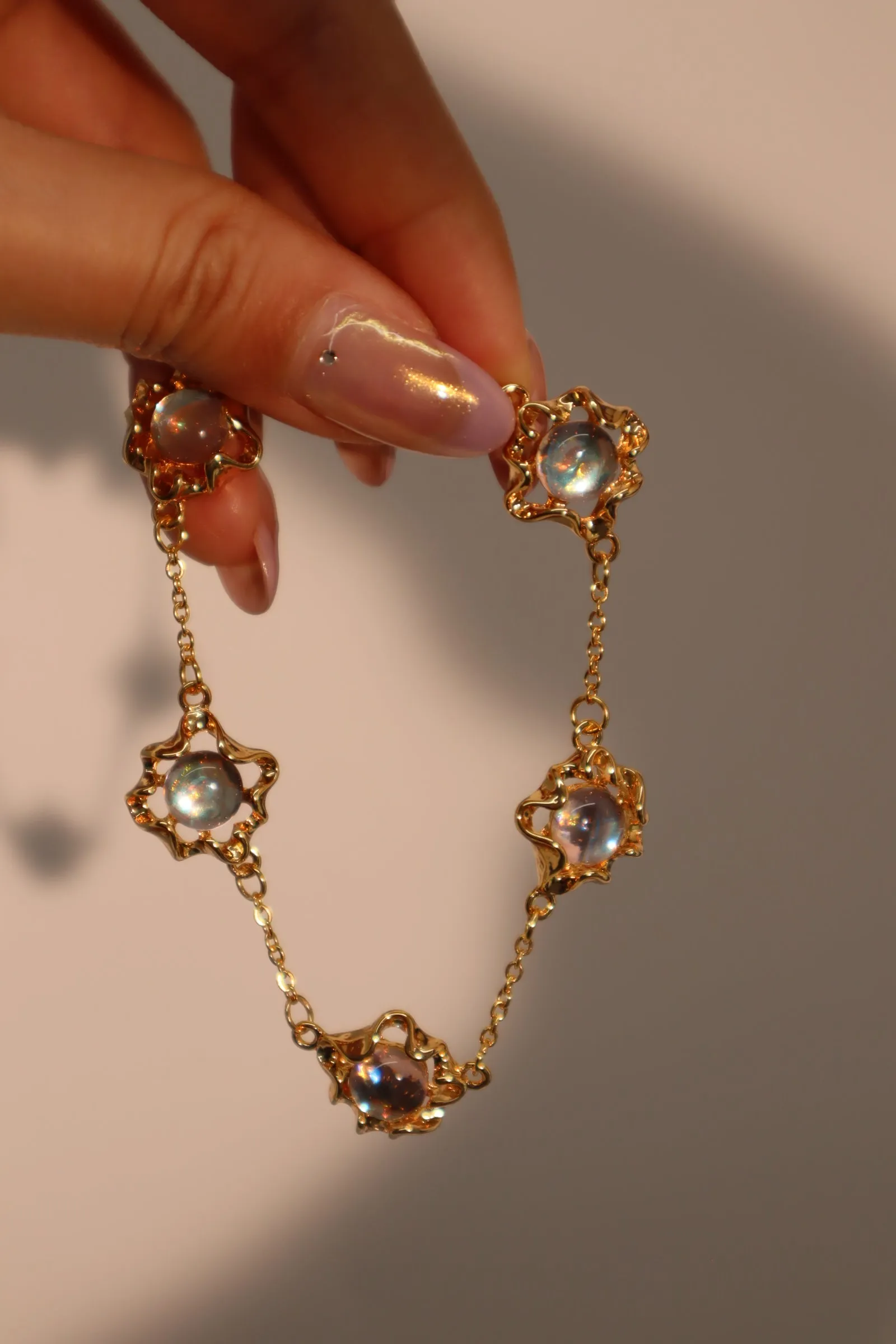 18K Real Gold Plated Multi Moonstones Bracelet