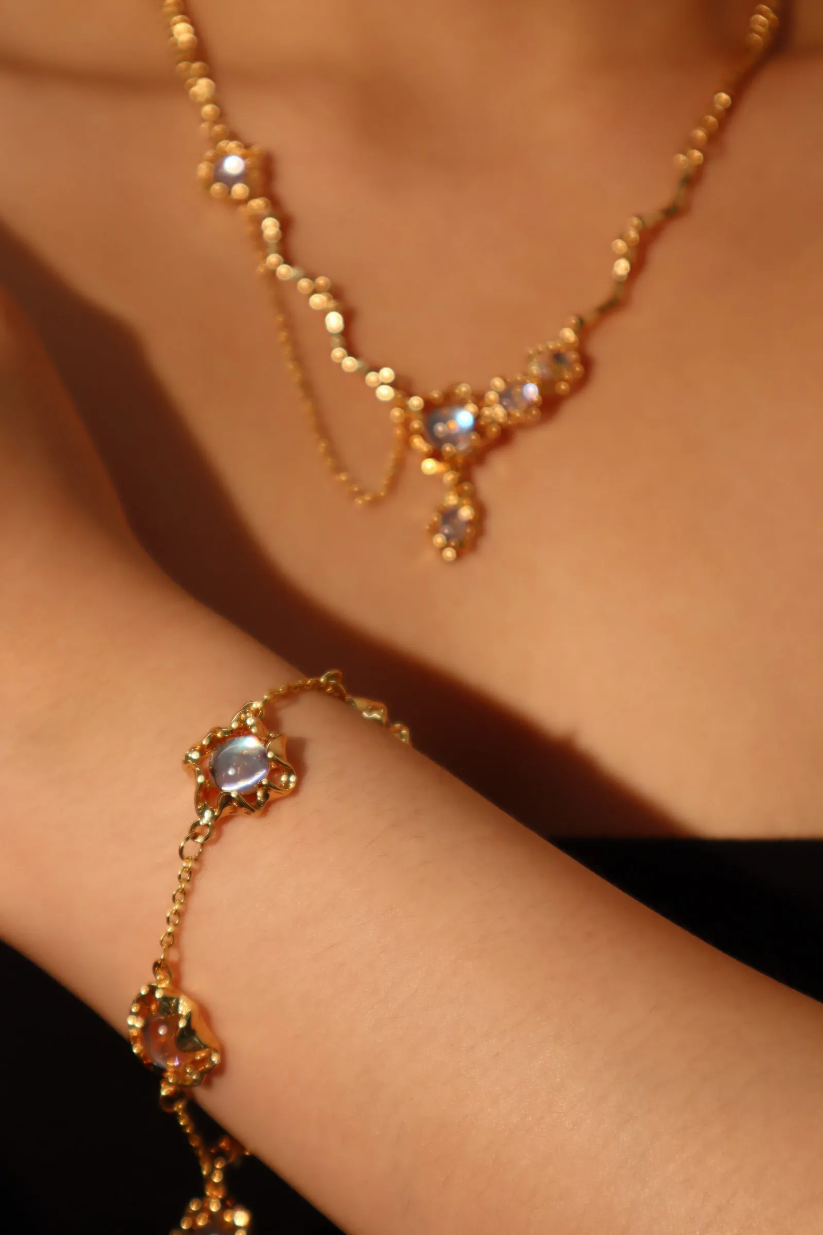 18K Real Gold Plated Multi Moonstones Bracelet