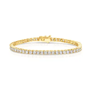 18K Yellow Gold 4 Claw Round Link White Diamonds Tennis Bracelet