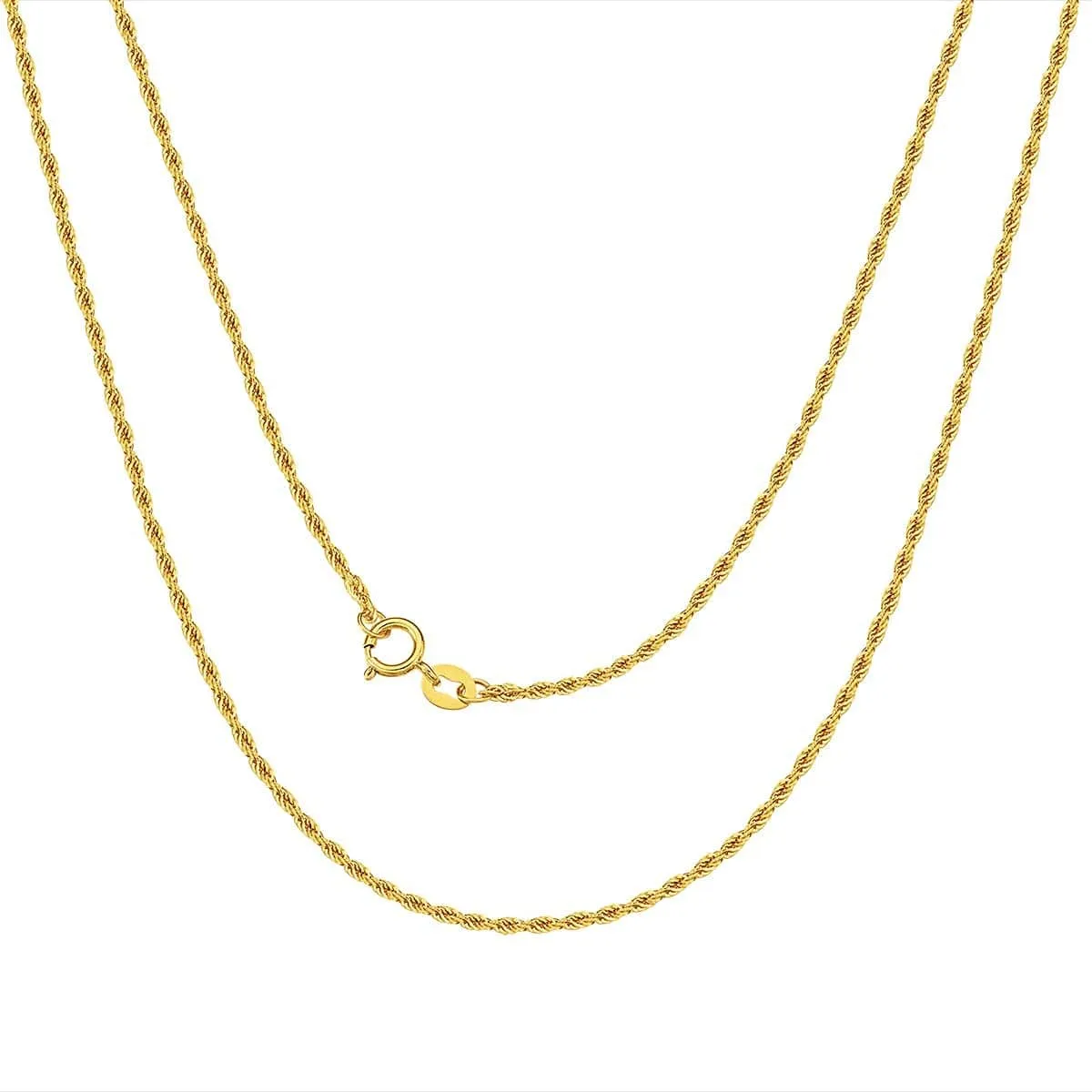 18K Yellow Gold Minimalist Shinny Rope Wheat Layering Chain Necklace