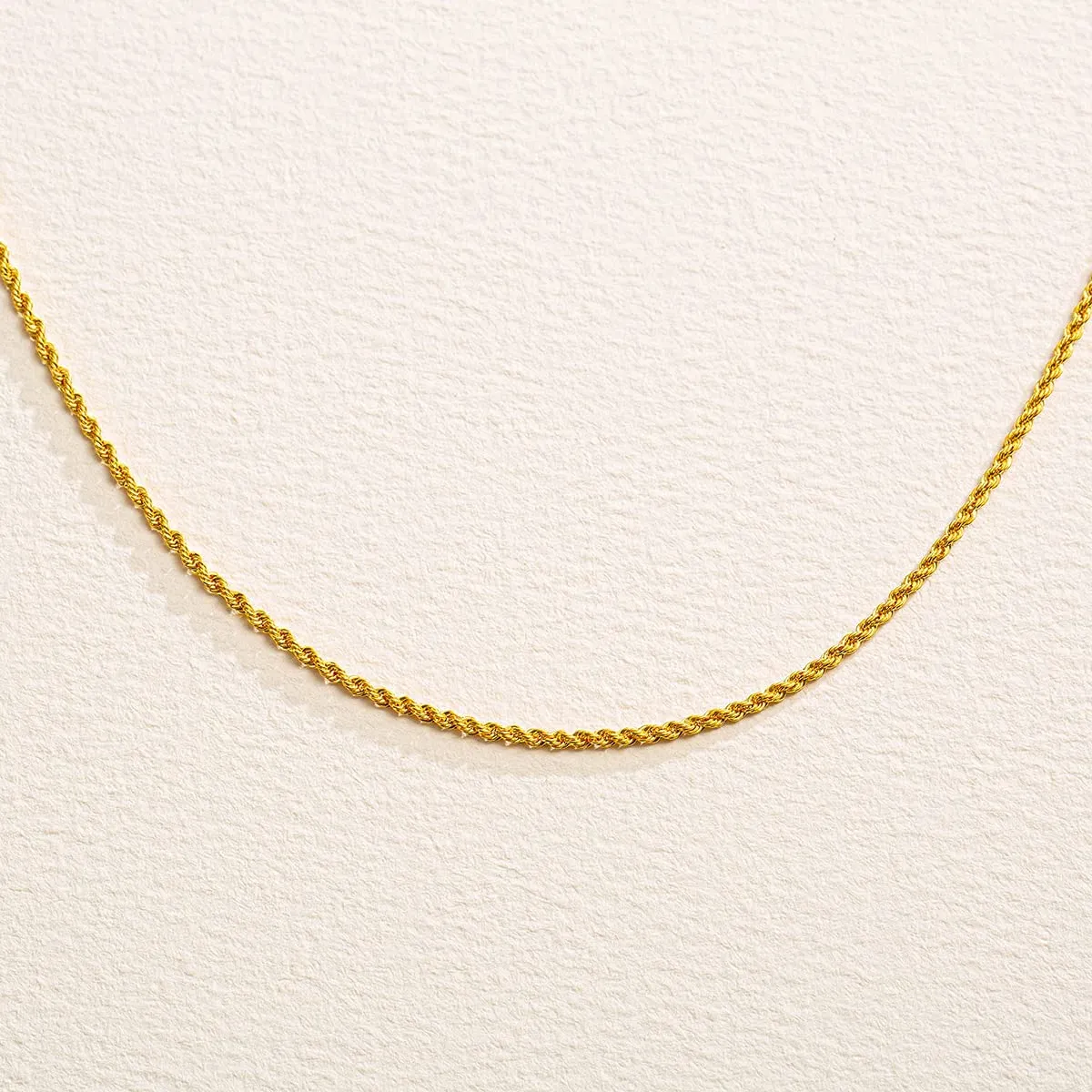 18K Yellow Gold Minimalist Shinny Rope Wheat Layering Chain Necklace