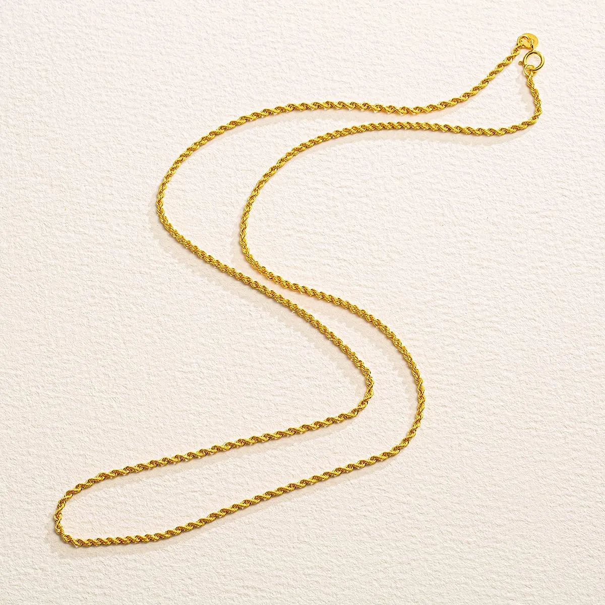 18K Yellow Gold Minimalist Shinny Rope Wheat Layering Chain Necklace