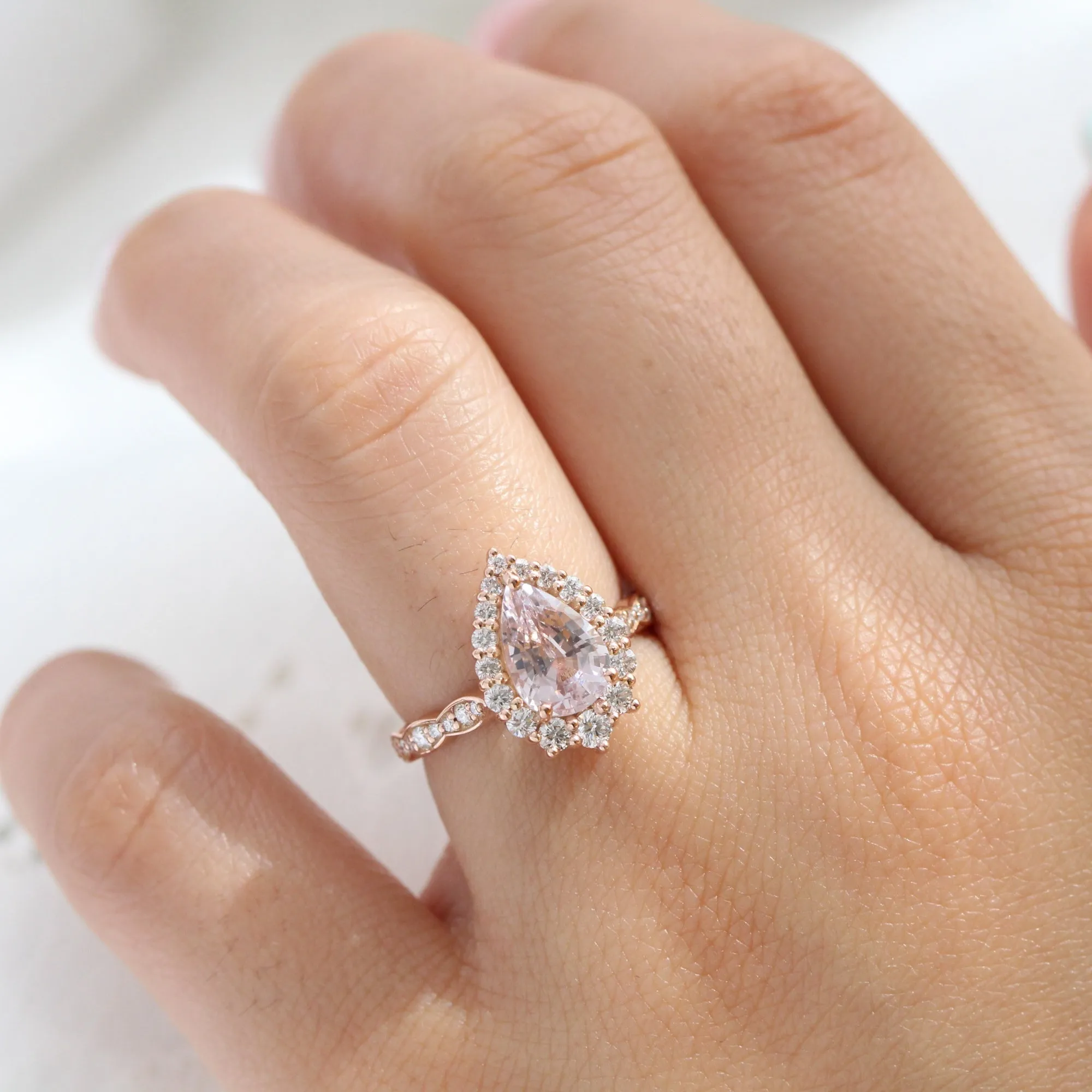 2.43 Ct Pastel Pink Sapphire Ring in 14k Rose Gold Tiara Halo Diamond, Size 6.25