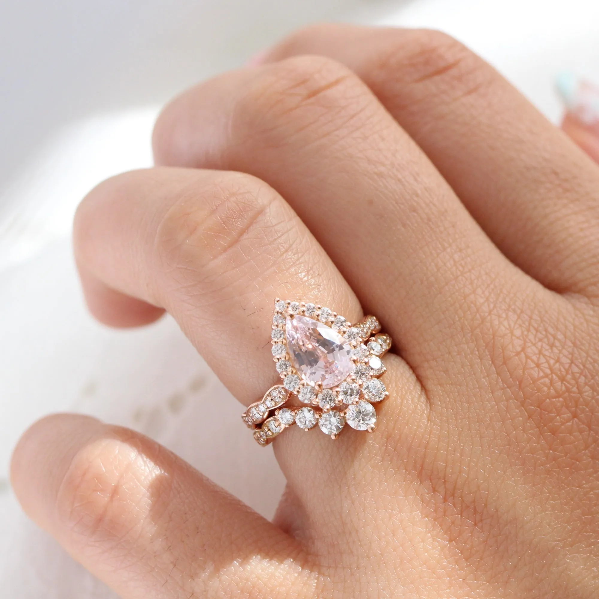 2.43 Ct Pastel Pink Sapphire Ring in 14k Rose Gold Tiara Halo Diamond, Size 6.25