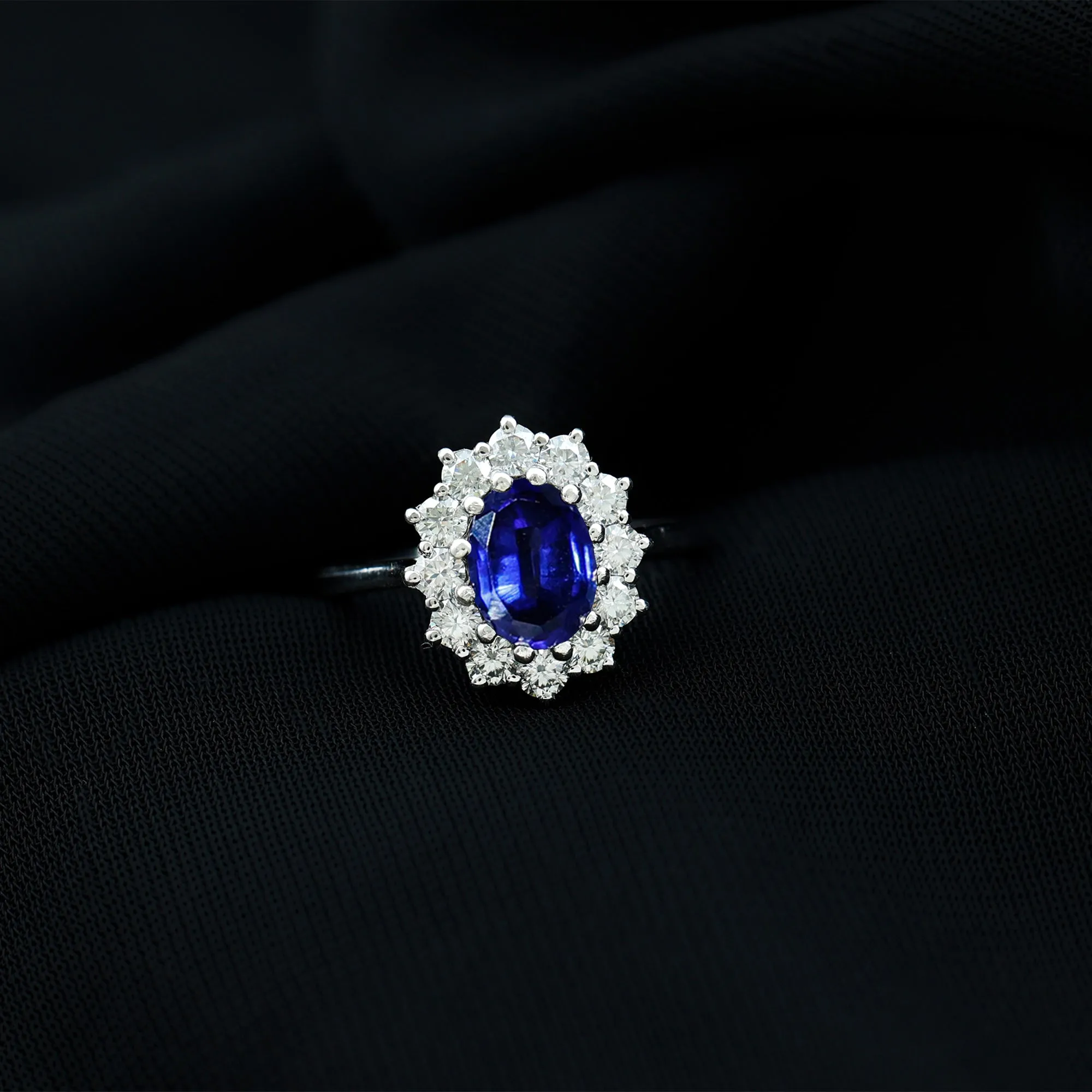 2.50 CT Created Blue Sapphire Solitaire Ring with Diamond Accent