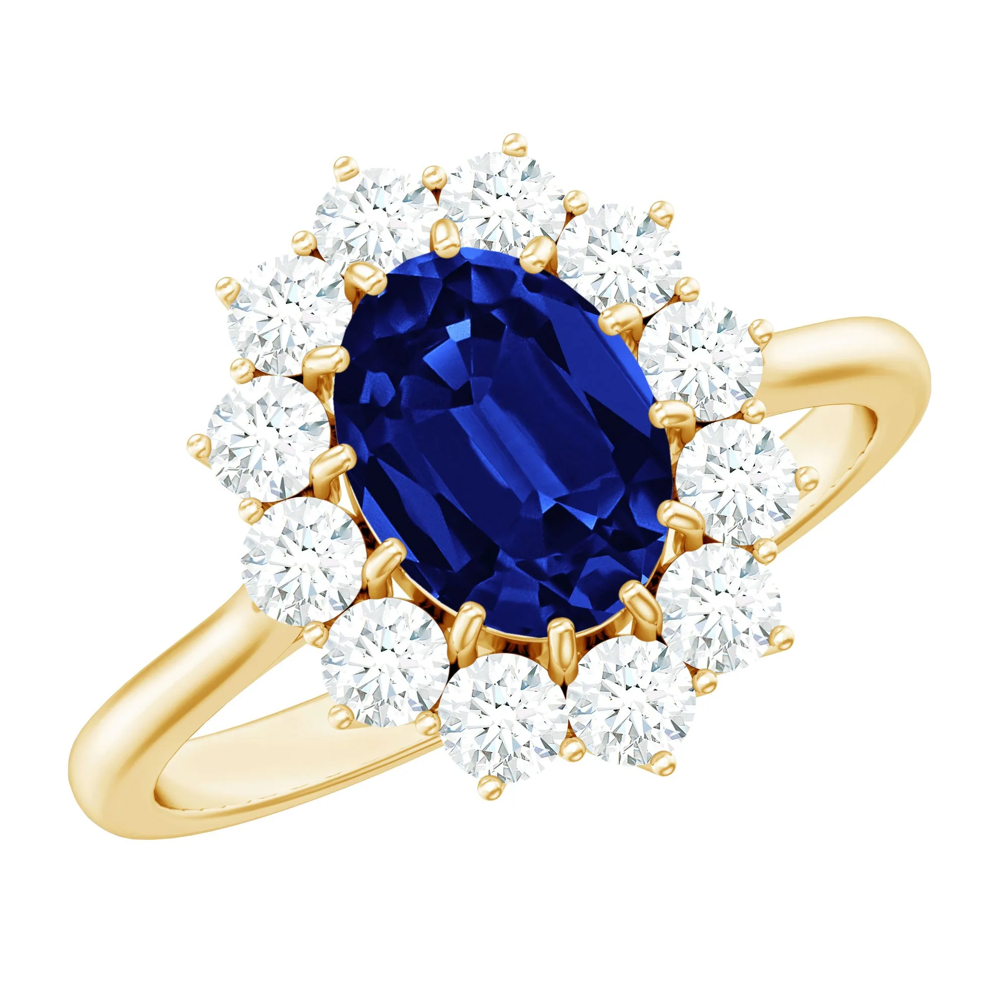 2.50 CT Created Blue Sapphire Solitaire Ring with Diamond Accent