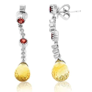 2.50 cttw Multi Gemstone Dangle Earrings 10K White Gold Citrine, Garnet, Topaz