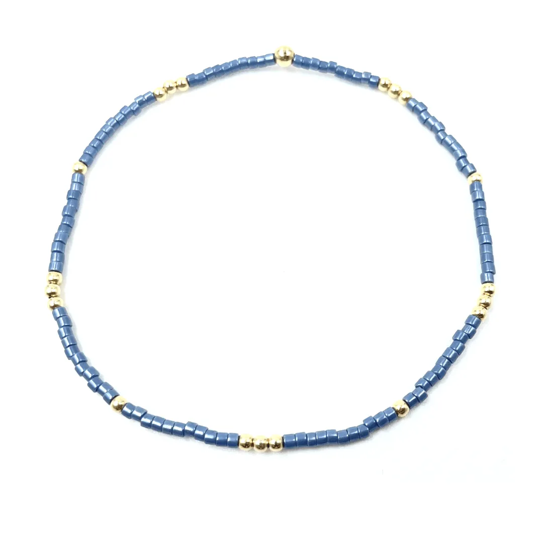 2mm Newport STEEL BLUE   Gold Filled Waterproof Bracelet