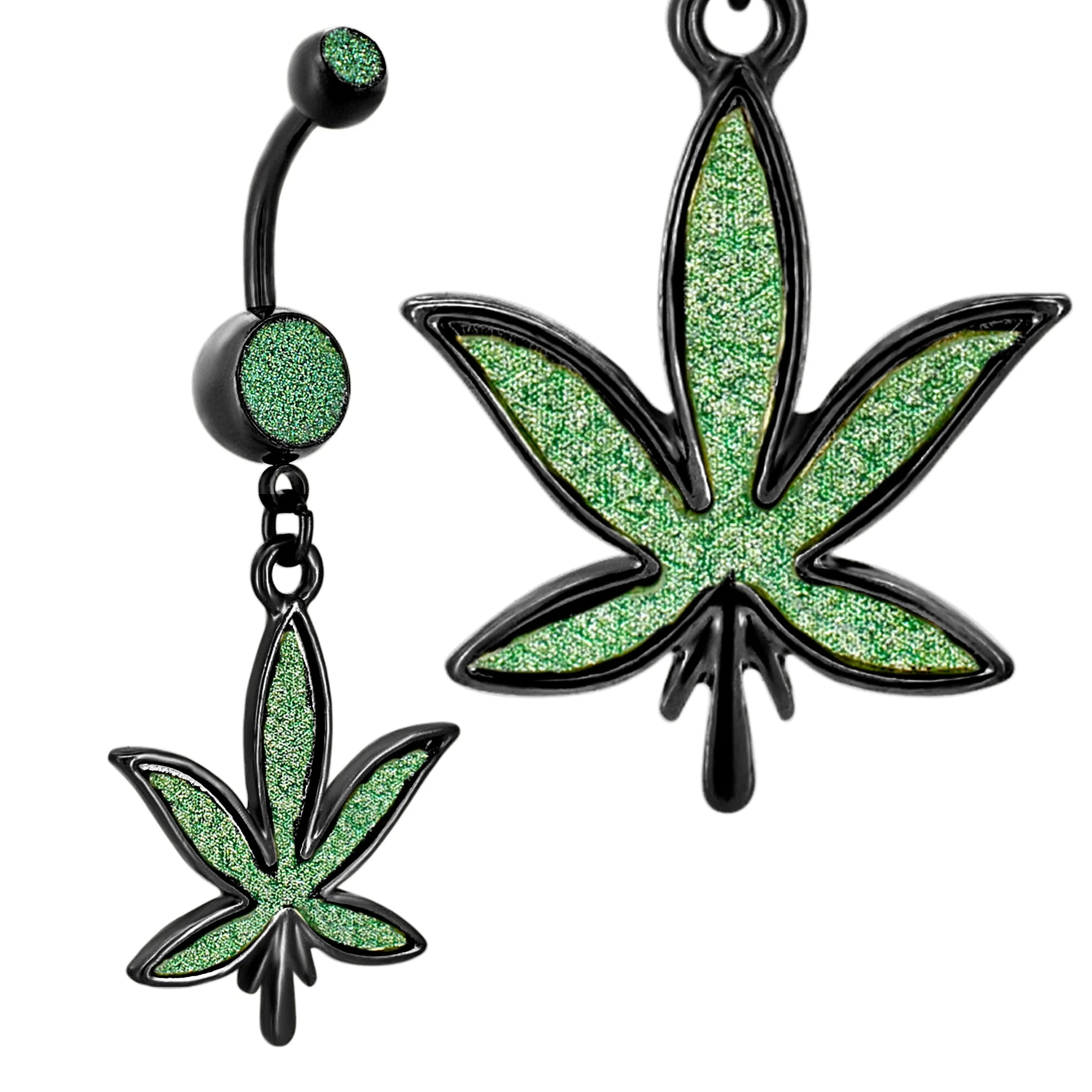 316L Stainless Steel Dangling Marijuana Leaf Sandpaper Design Belly Ring