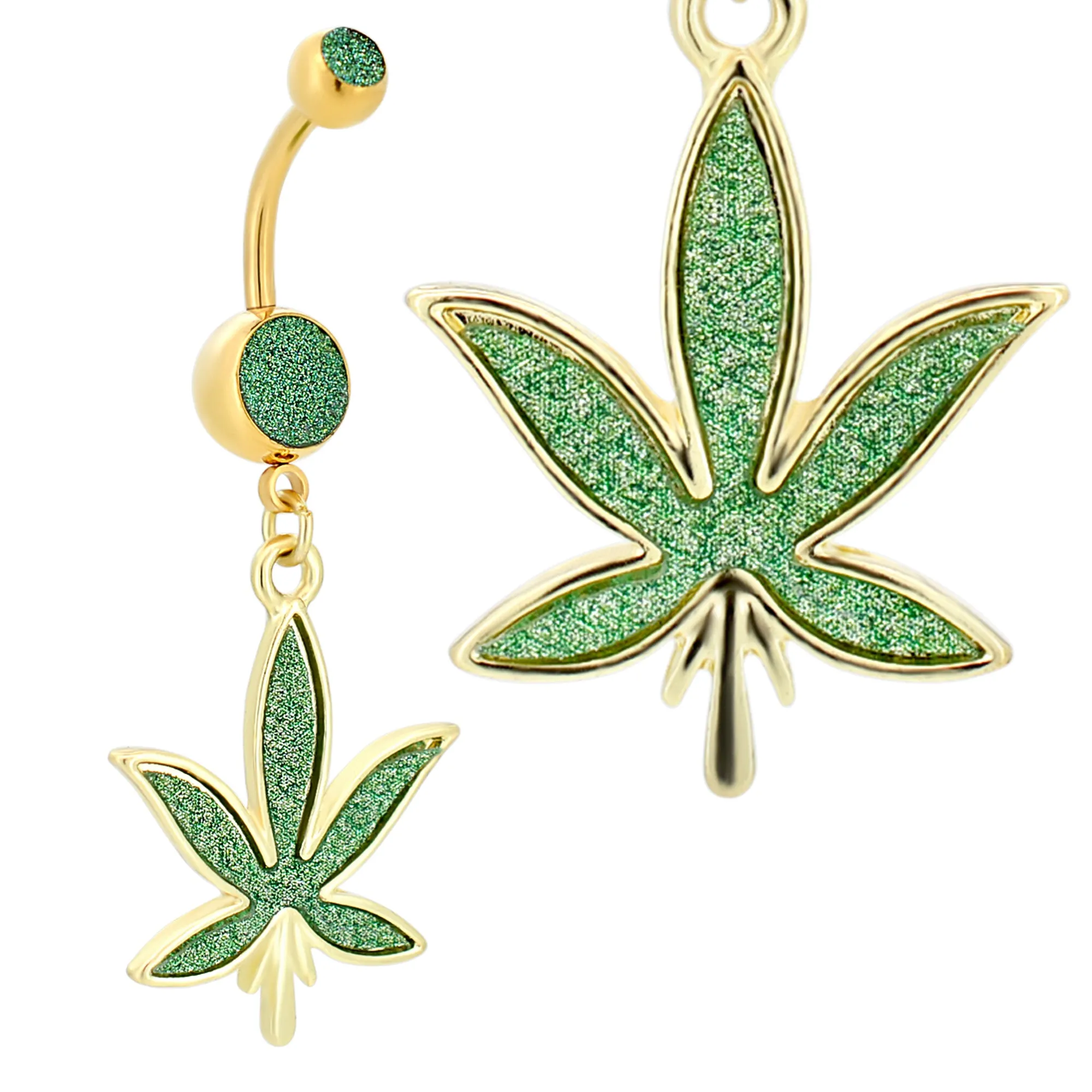 316L Stainless Steel Dangling Marijuana Leaf Sandpaper Design Belly Ring