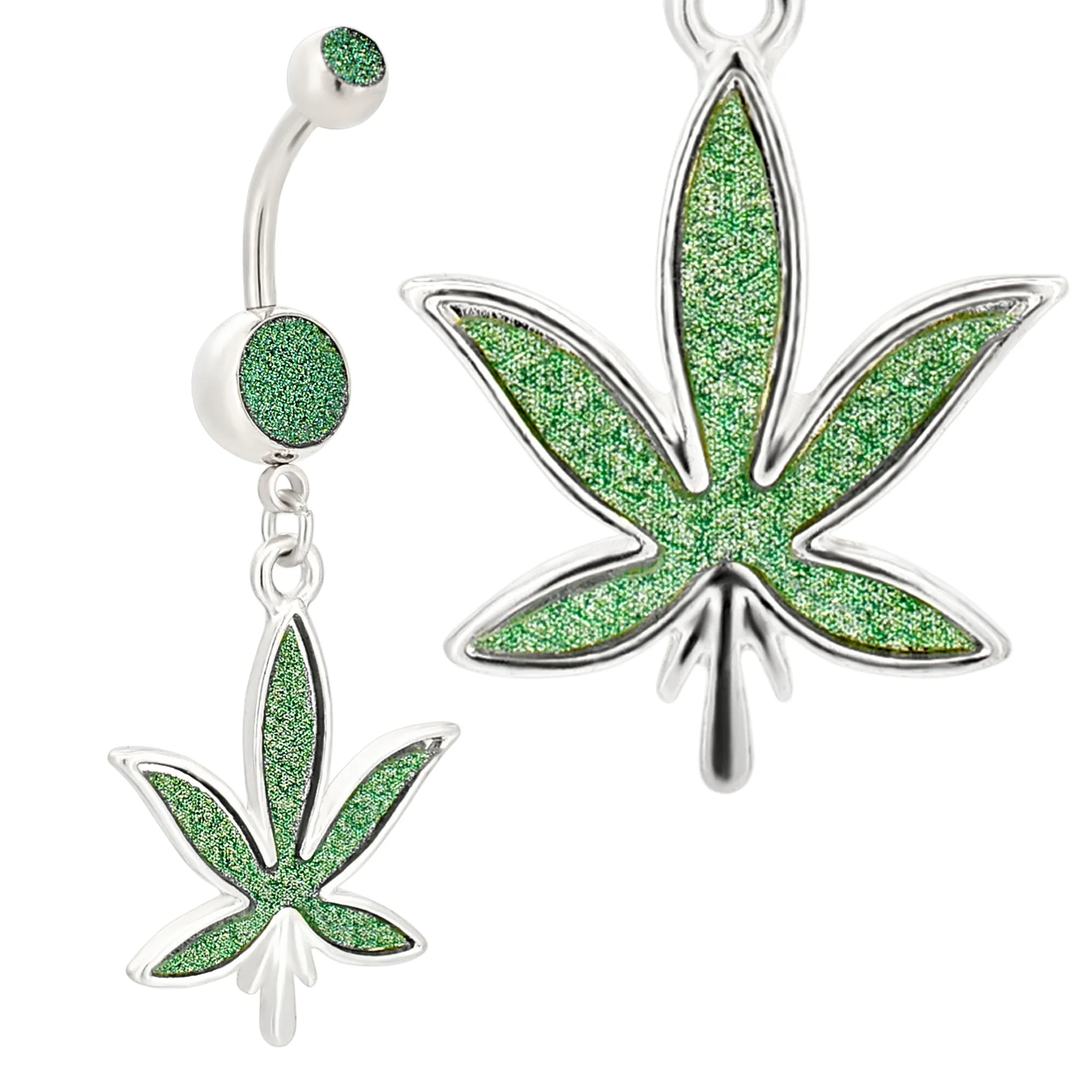 316L Stainless Steel Dangling Marijuana Leaf Sandpaper Design Belly Ring