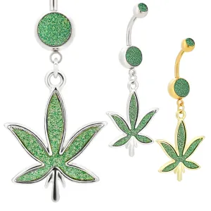 316L Stainless Steel Dangling Marijuana Leaf Sandpaper Design Belly Ring