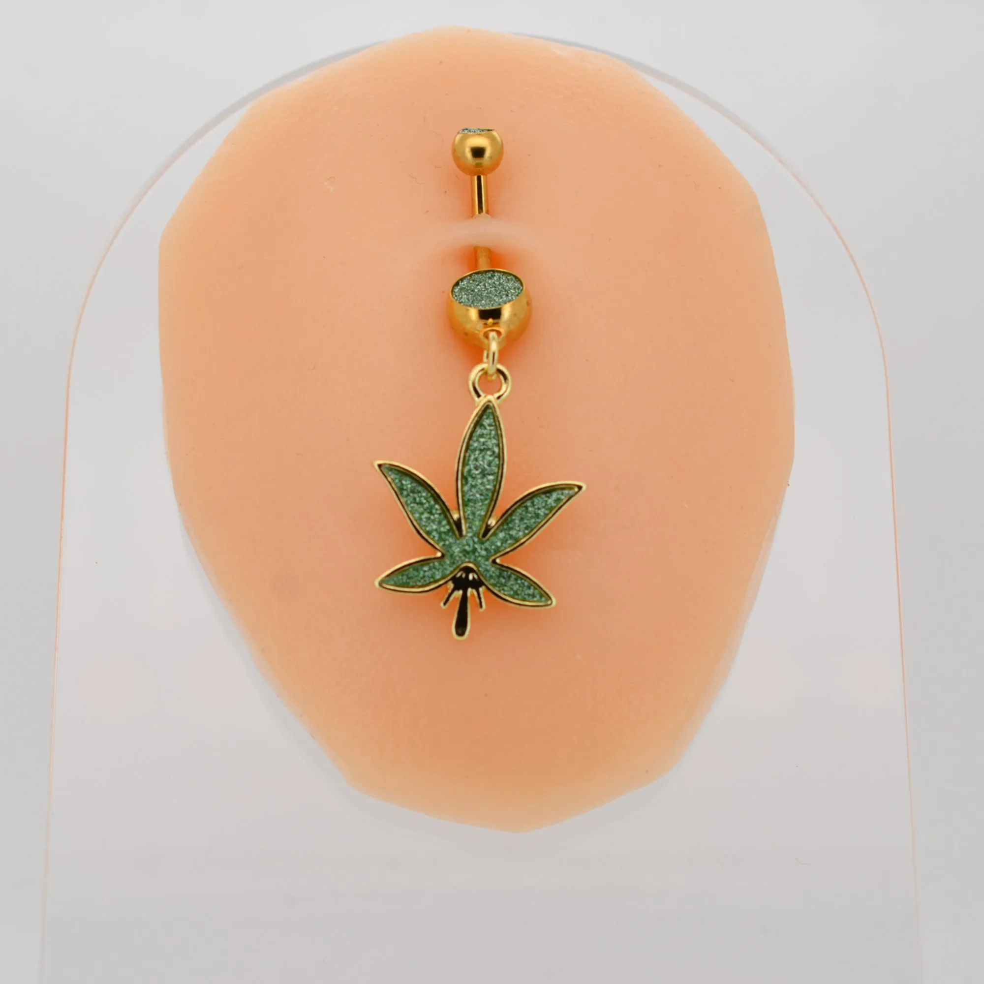 316L Stainless Steel Dangling Marijuana Leaf Sandpaper Design Belly Ring